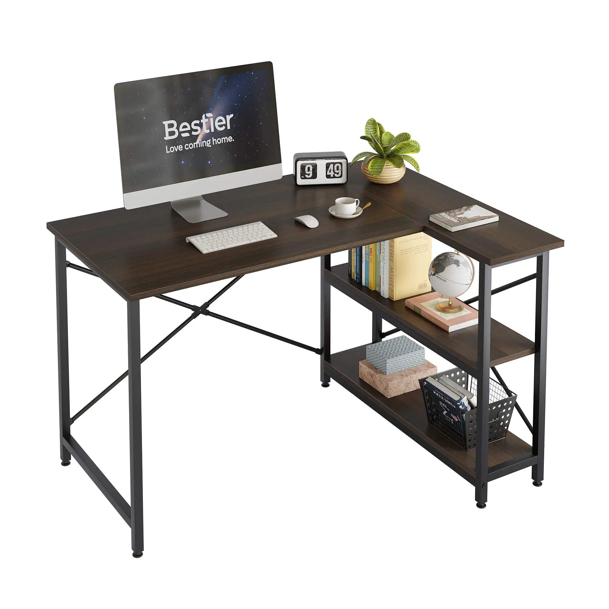 Bestier Small L-Shaped Desk with Reversible Shelves - Compact Home Office Desk for Small Spaces | Perfect for Gaming, Study & Remote Work