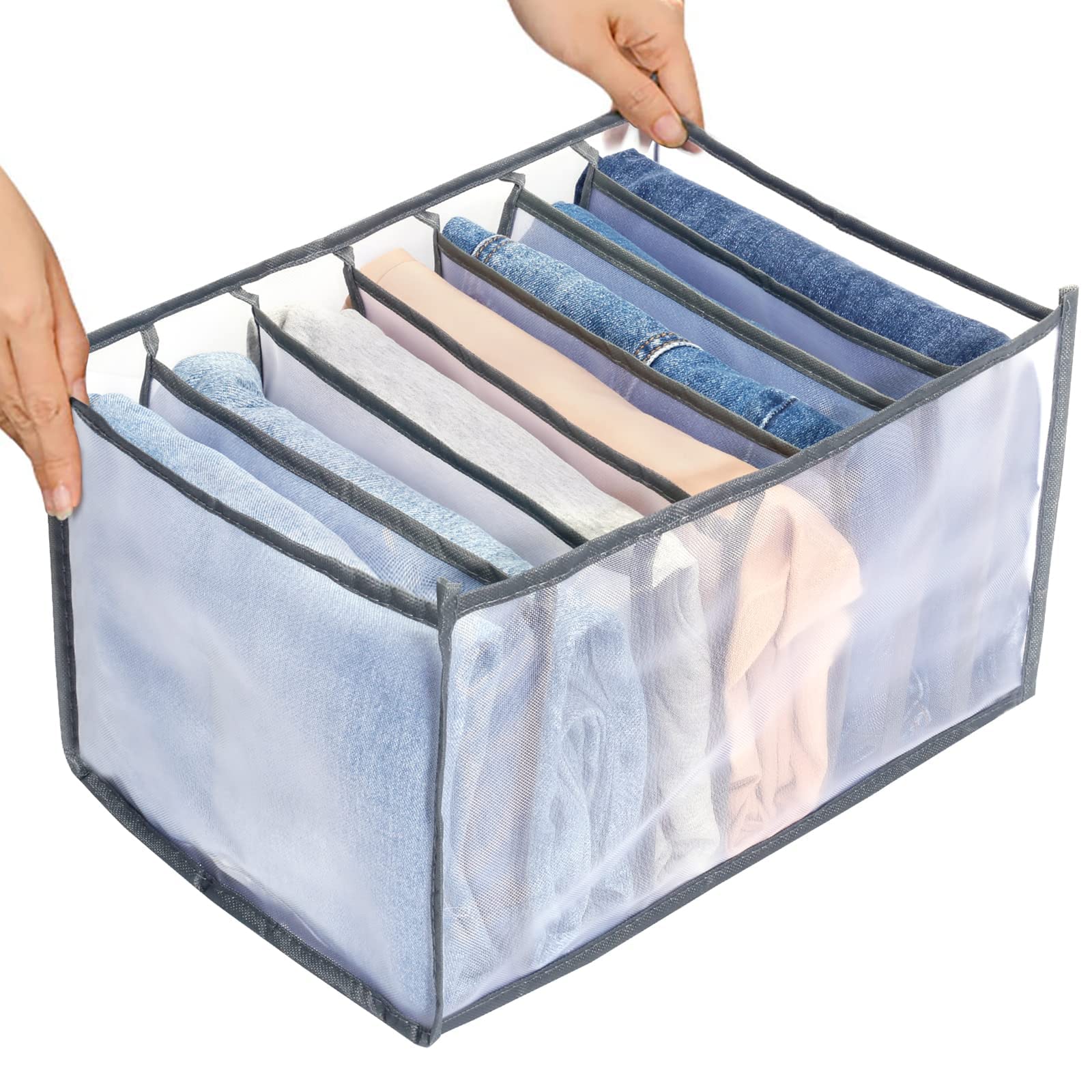 TOOVREN 7-Grid Mesh Clothes Organizer for Drawers & Closets - Fold Jeans, T-Shirts, Leggings