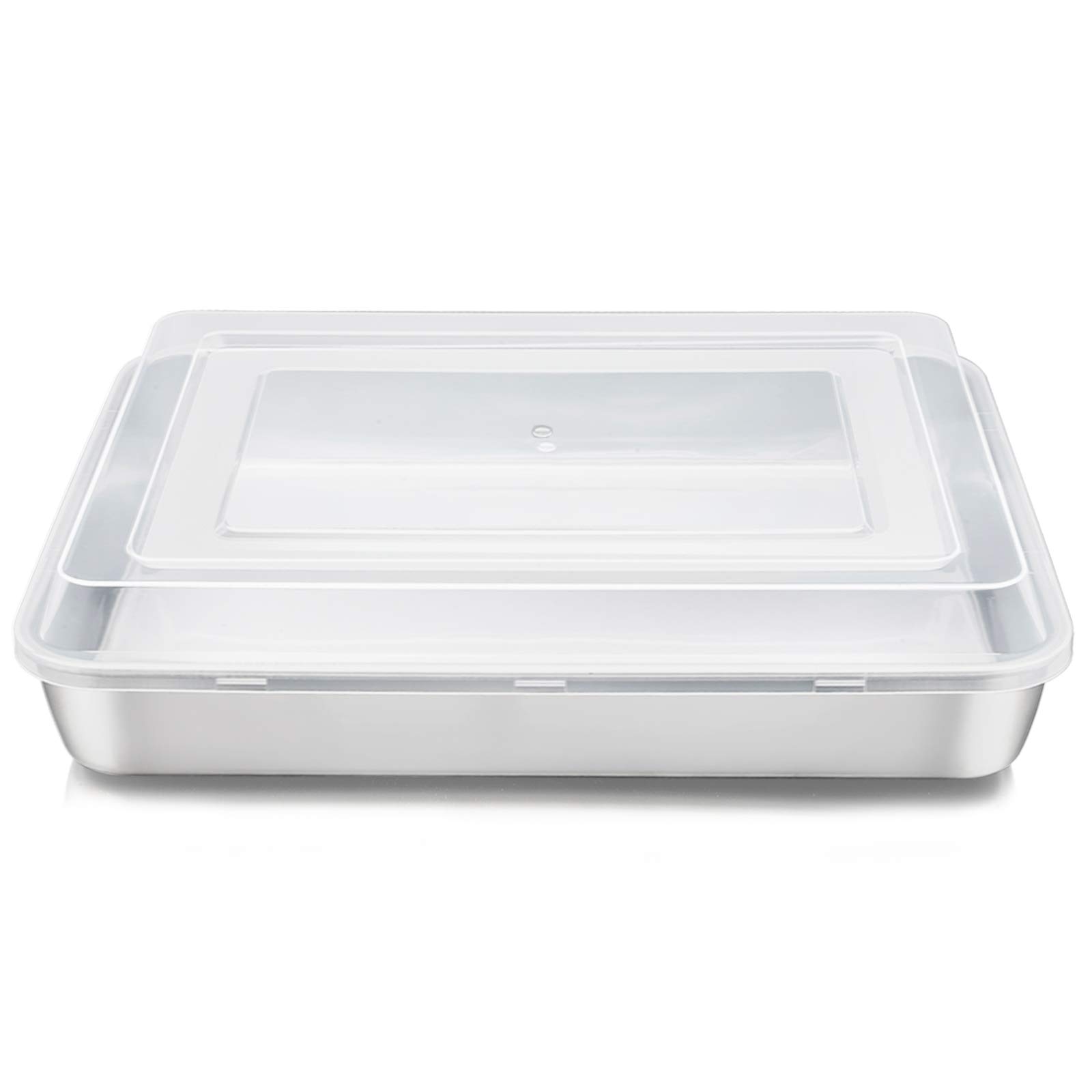 E-far Stainless Steel Baking Pan with Lid - 12.3 x 9.75 x 2 Inch Rectangular Cake Pan for Baking Cakes, Brownies, Casseroles | Non-Toxic, Heavy Duty & Dishwasher Safe Bakeware | Perfect for Home Baking, Parties & Holiday Cooking