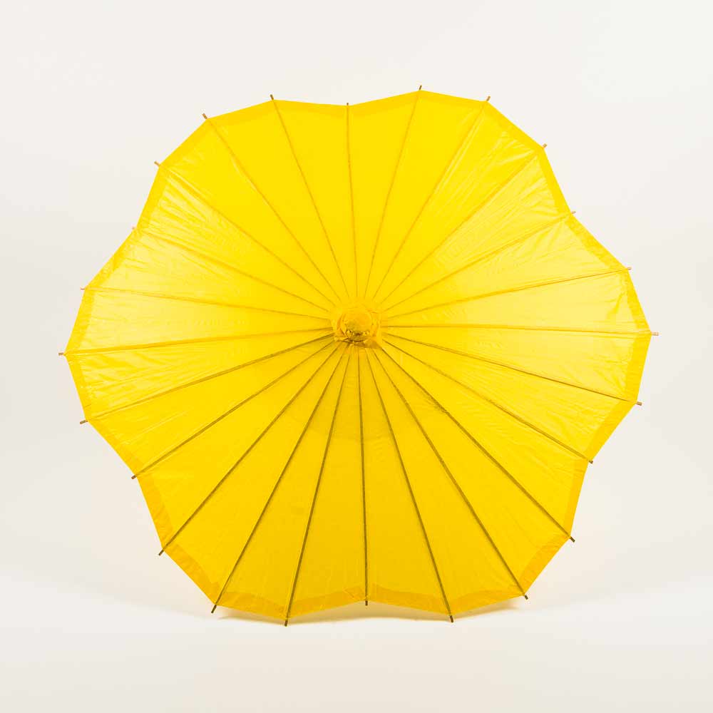 32 Yellow Paper Parasol Umbrella - Scallop Blossom Design with Elegant Wooden Handle for Wedding, Photo Shoot & Garden Party Decor