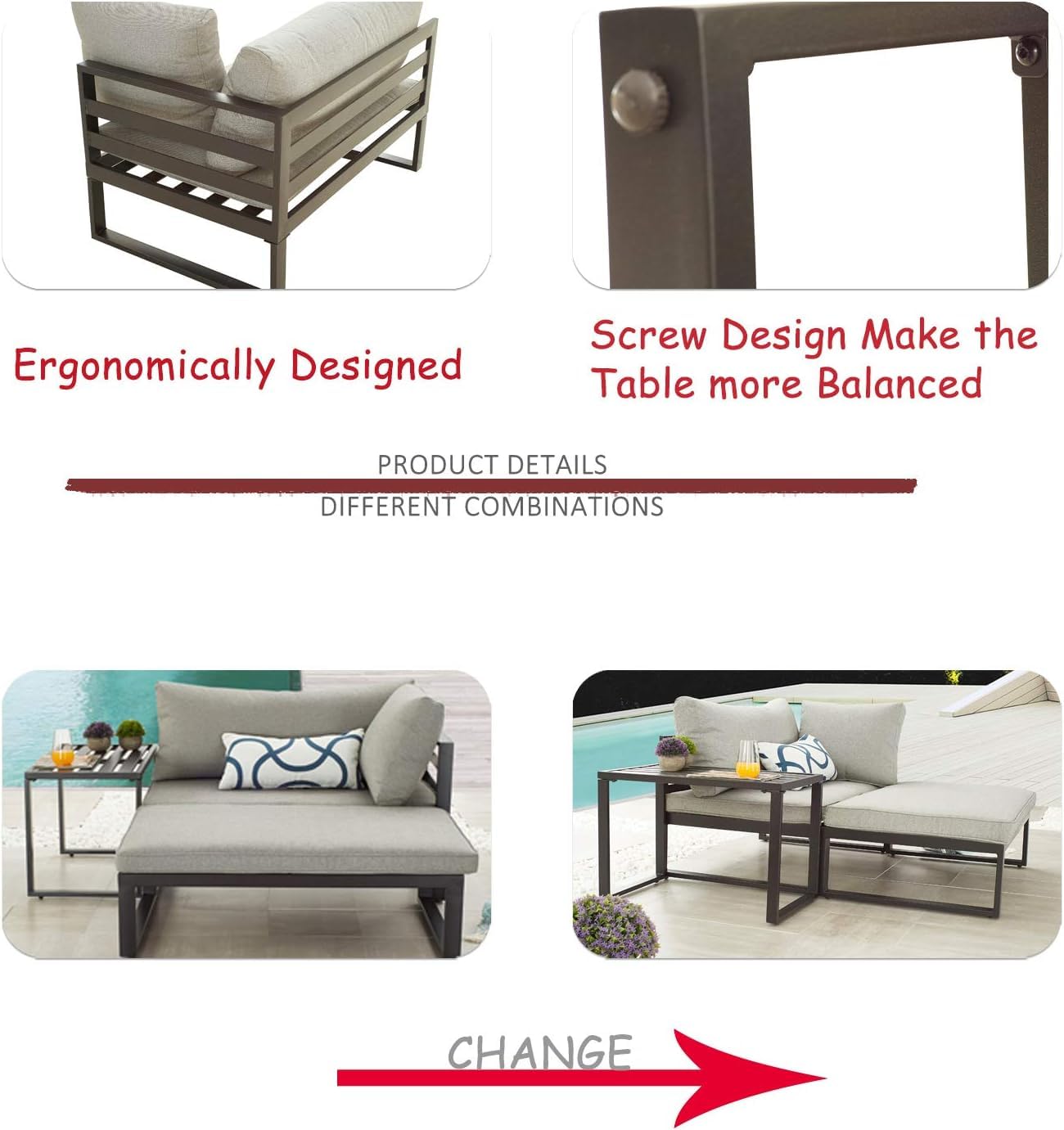 LOKATSE HOME 3-Piece Outdoor Patio Furniture Set - Metal Steel Conversation Sofa with Armrest Chairs & Coffee Table - Perfect for Backyard, Garden, Poolside and Balcony Relaxation