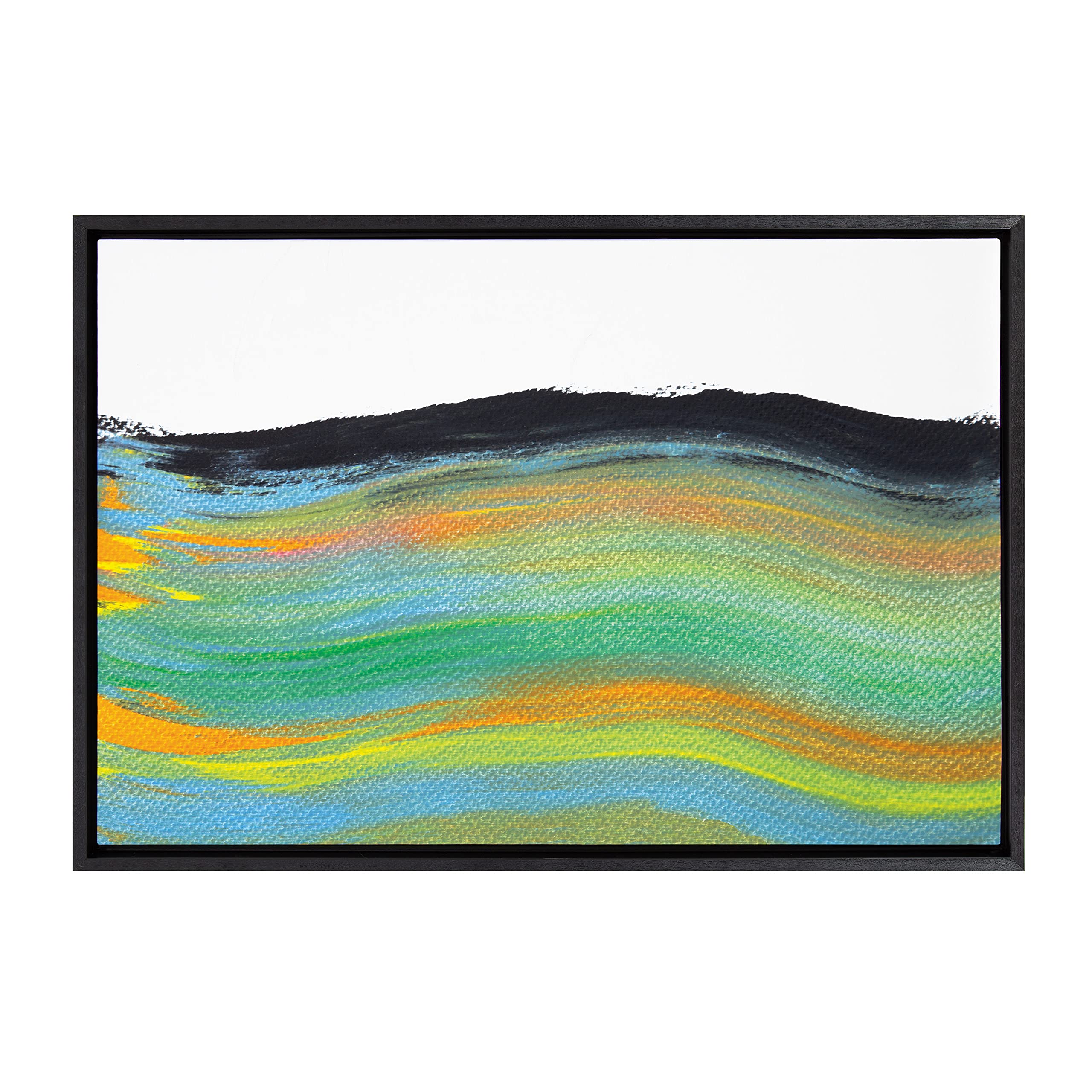 Kate & Laurel x Mentoring Positives Framed Abstract Canvas Wall Art - Sunset Landscape Painting 23x33 Inch Black Frame - Modern Home Decor for Living Room, Bedroom & Office