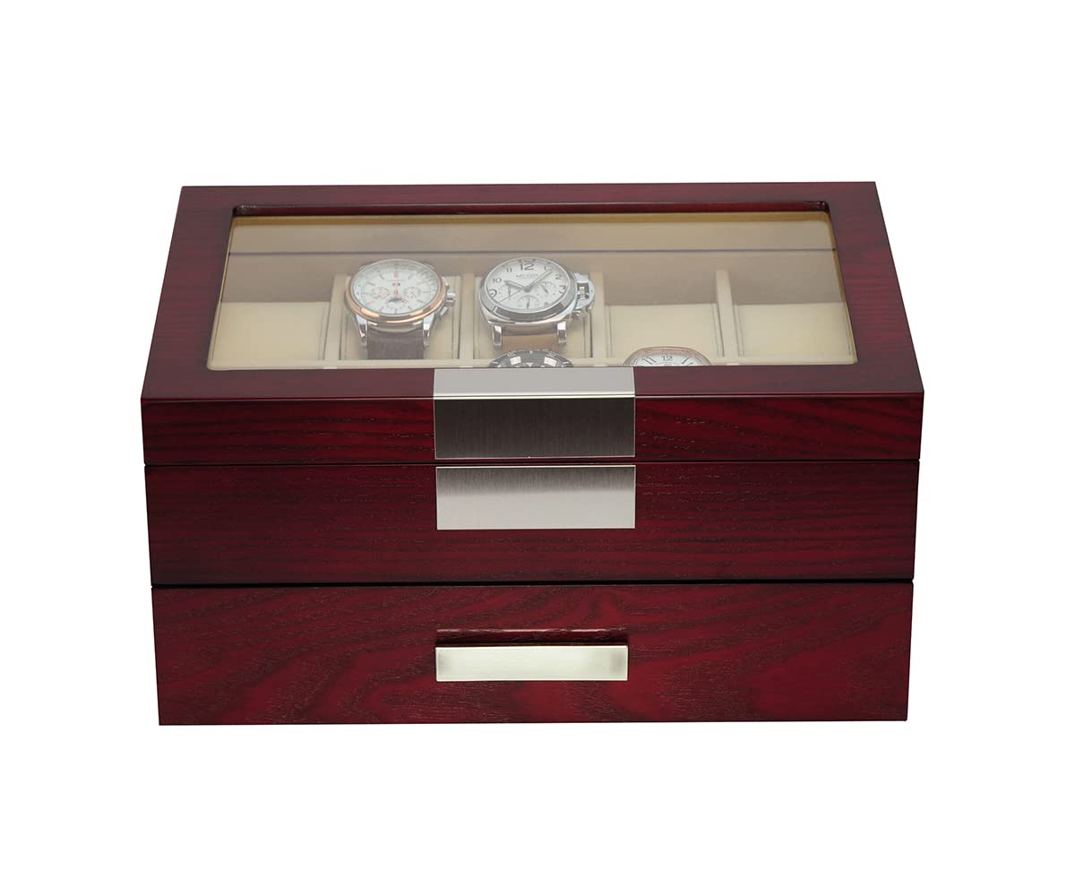 Arolly 20-Slot Wooden Watch Display Case with Glass Top - Luxury Jewelry Storage Box & Organizer for Men & Women - Perfect for Watch Collections, Jewelry Display, and Home Decor