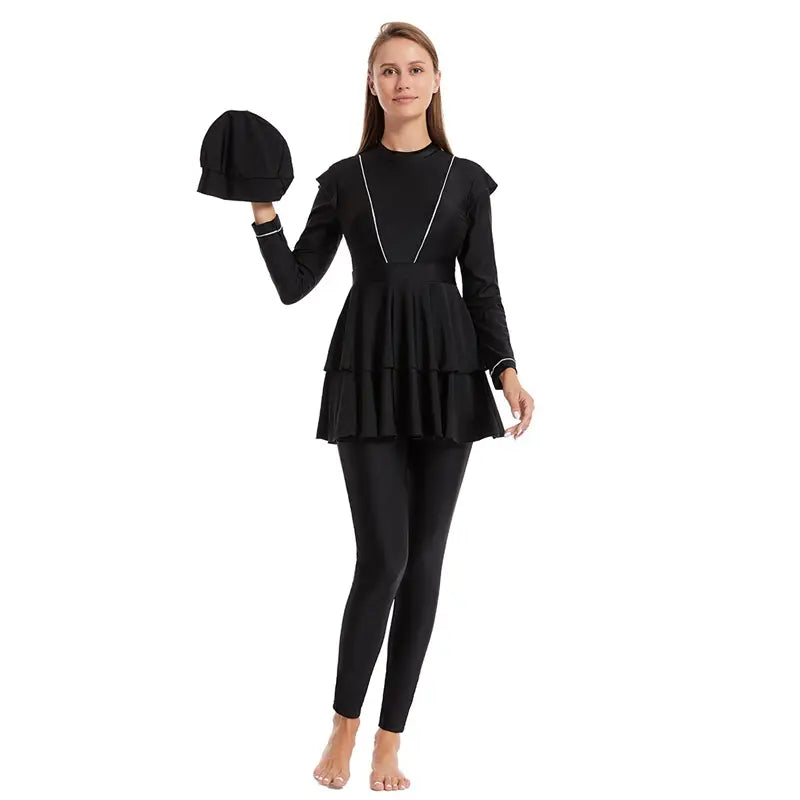 Modest Muslim Women's 3-Piece Burqini Swimwear Set with Removable Breast Pads - Full Coverage Islamic Bathing Suit for Beach, Pool & Water Sports