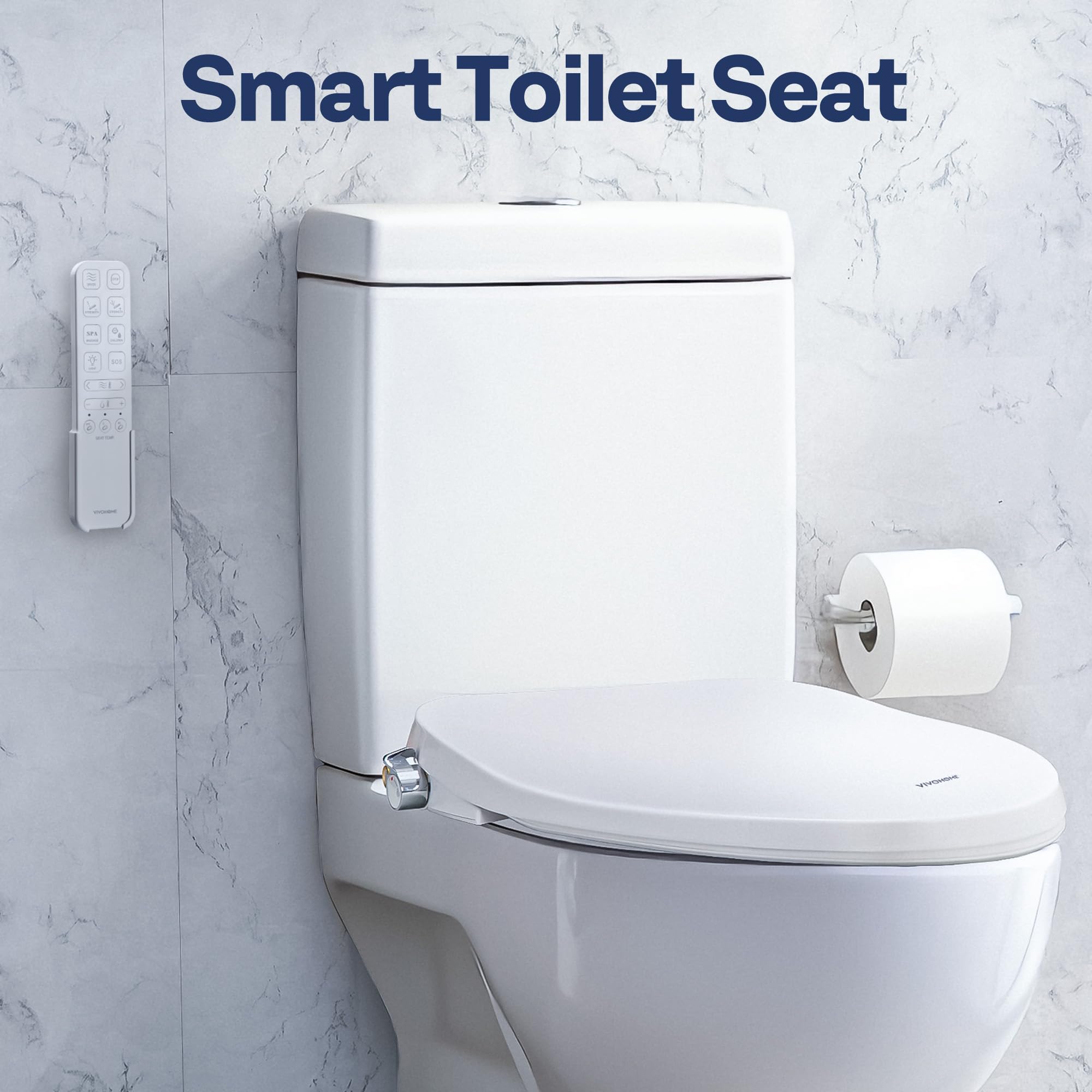 VIVOHOME Smart Heated Bidet Toilet Seat with Remote Control - Self-Cleaning Dual Nozzles for Rear & Front Wash - Adjustable Temperature & Warm Air Dryer - Soft Close Lid & Nightlight - Perfect for Modern Bathrooms & Elderly Care
