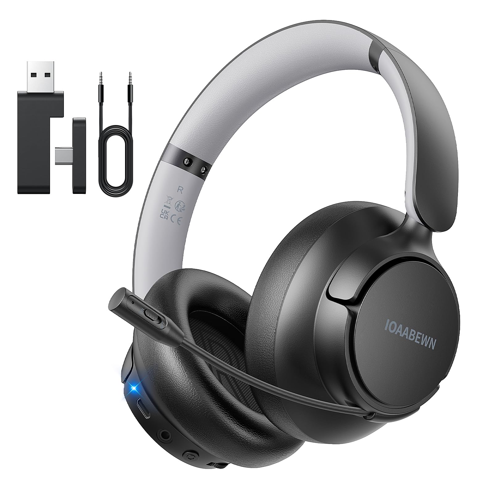 Wireless Gaming Headset for PS5, PS4, PC, Switch & Mobile - 2.4GHz Low Latency Bluetooth 5.3 Headphones with Microphone, 55H Battery Life (Grey) - Perfect for Gaming, Online Meetings & Remote Work