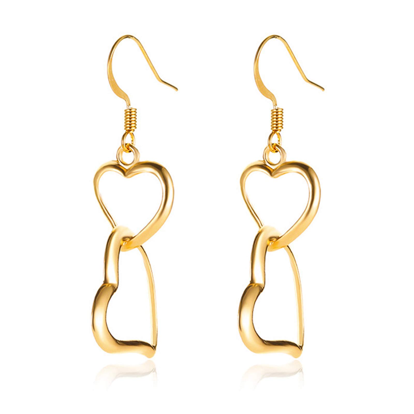 Double Heart Layered Dangle Drop Earrings for Women - Elegant Silver & Gold Plated Hook Earrings - Perfect Birthday Gift for Girlfriend, Wife, Daughter - Valentine's Day, Anniversary, Party Jewelry