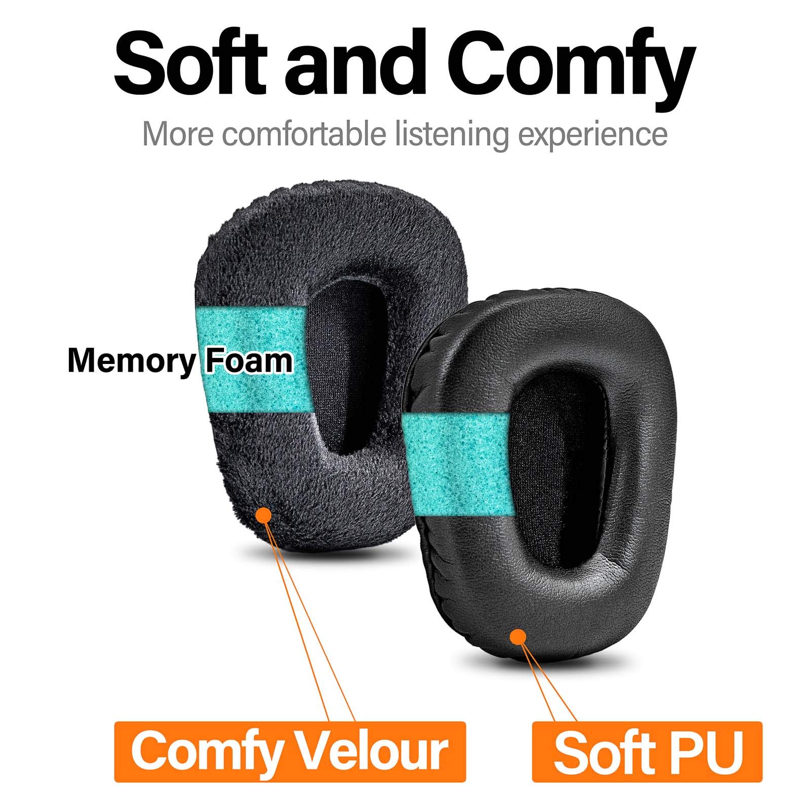B450-XT Replacement Ear Pads Cushion - PU & Velour Ear Cushions Compatible with B450-XT/B450XT Headphones - Comfort Upgrade for Gaming, Music & Office Use
