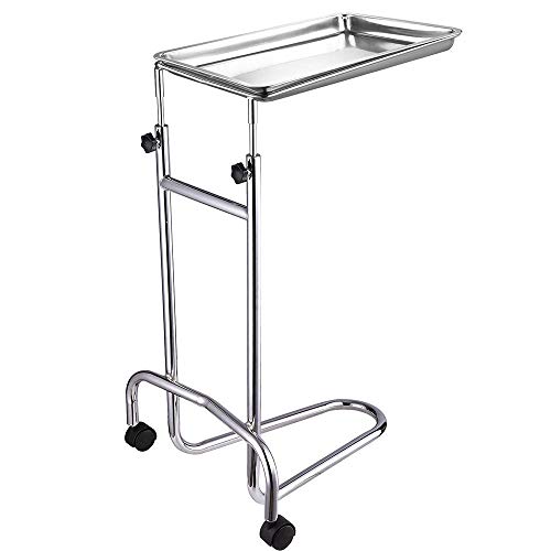 Instahibit Adjustable Stainless Steel Mayo Stand - Mobile Instrument Tray for Medical, Tattoo & Spa Use - Doctor, Salon & Clinic Equipment with 360° Rotation