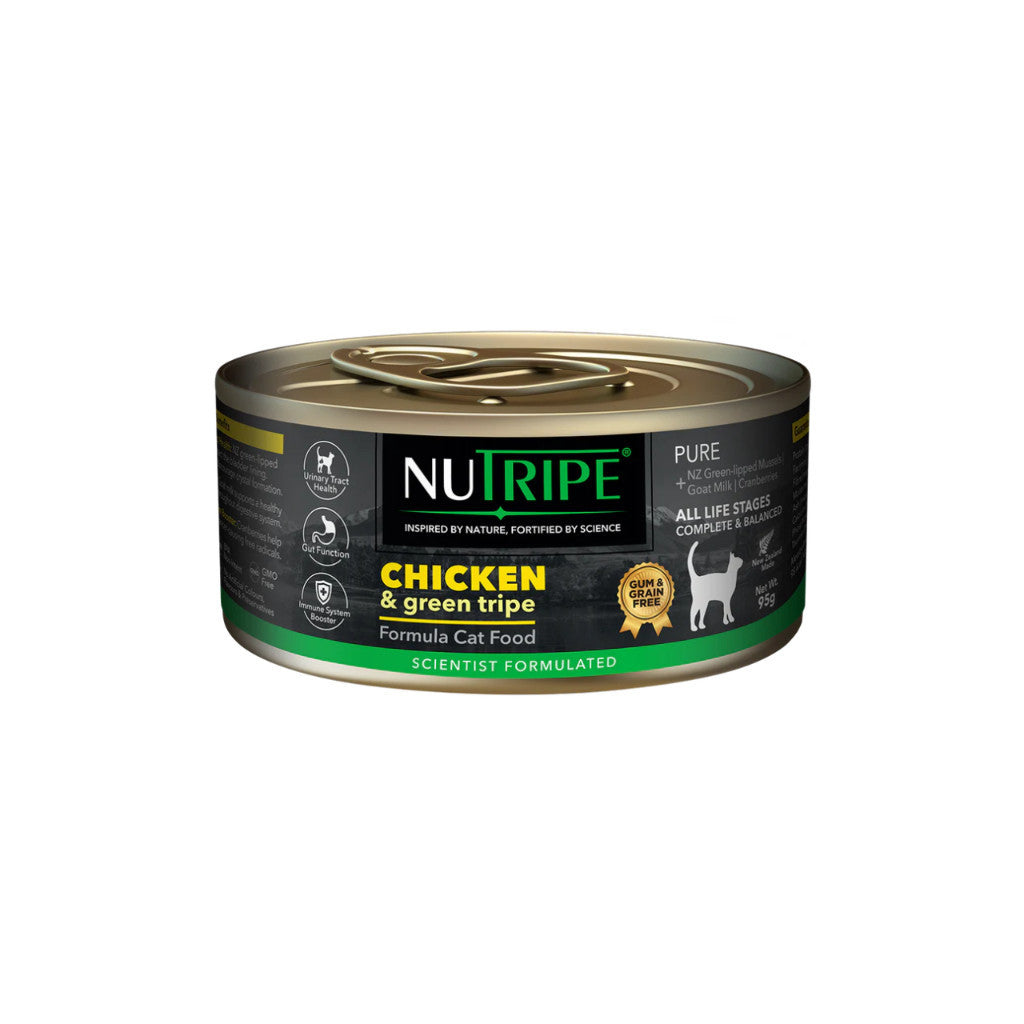 Nutripe Pure Cat Wet Food - Grain Free, Gum Free, 95g Mackerel & Green Tripe Ocean Fish Formula | High Protein, Nutrient-Rich Wet Cat Food for Adult & Senior Cats | Perfect for Mealtime, Weight Management & Picky Eaters