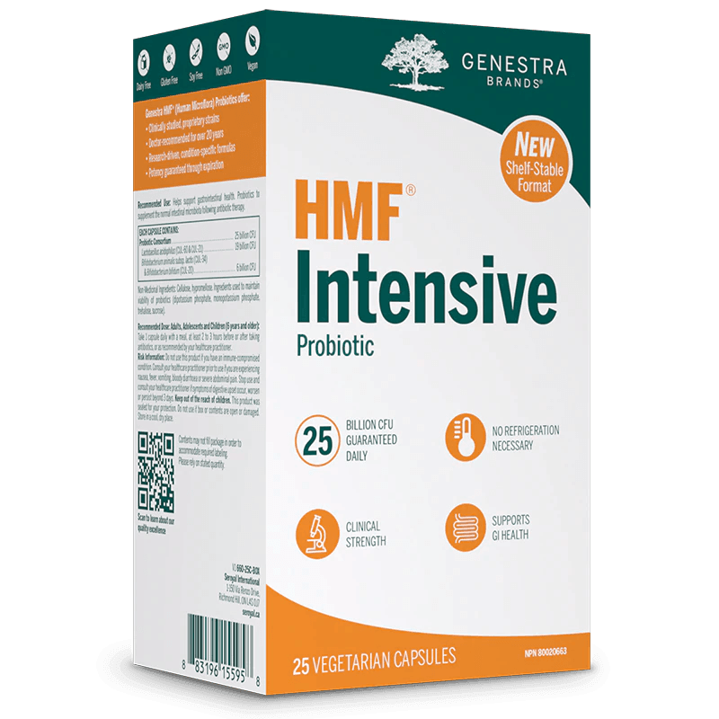 Genestra HMF Intensive Probiotic 25 Billion CFU - 25 Veggie Capsules for Gut Health & Immune Support - Shelf-Stable, Non-GMO, Digestive Wellness Supplement for Travel & Daily Use