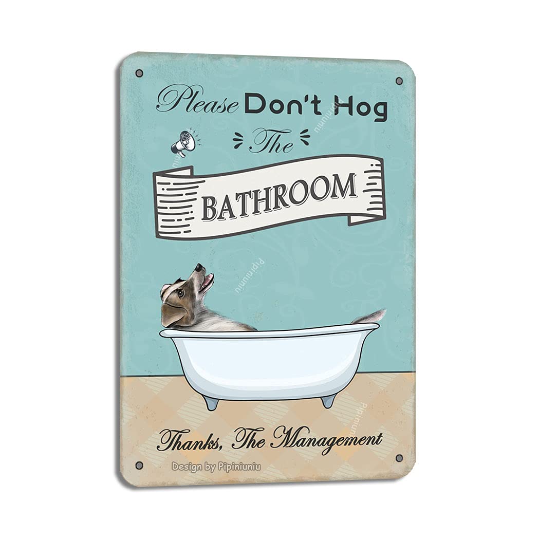 Vintage Look Metal Wall Art Sign - Don't Hog The Bathroom Jack Russell Terrier 8x12 Inch - Funny Farmhouse Decor for Bathroom, Home & Office