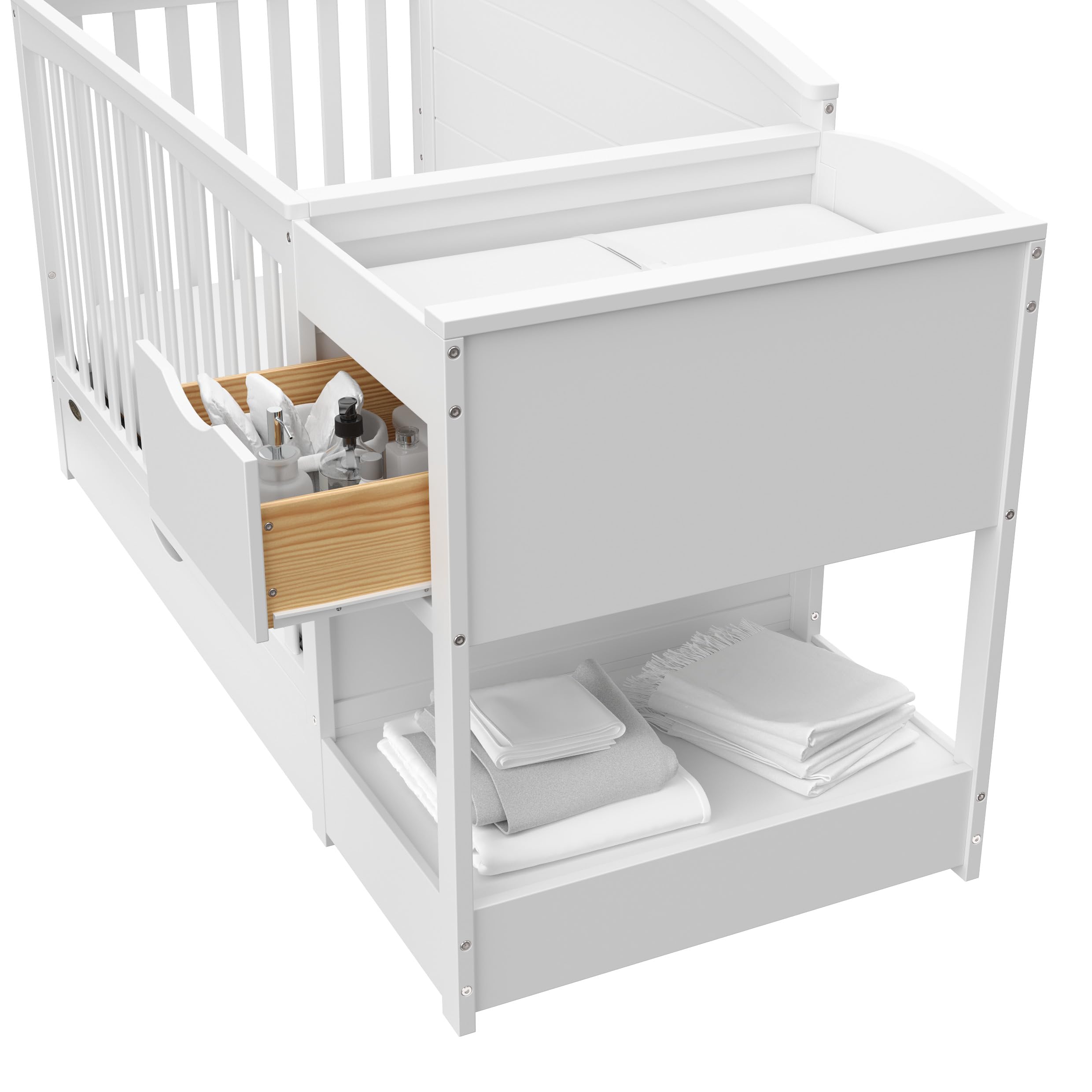 Graco Bellwood 5-in-1 Convertible Crib & Changer with Storage Drawer (White) - GREENGUARD Gold Certified, Converts to Toddler Bed & Full Bed, Nursery Furniture for Baby & Kids Room, Modern & Space-Saving Design