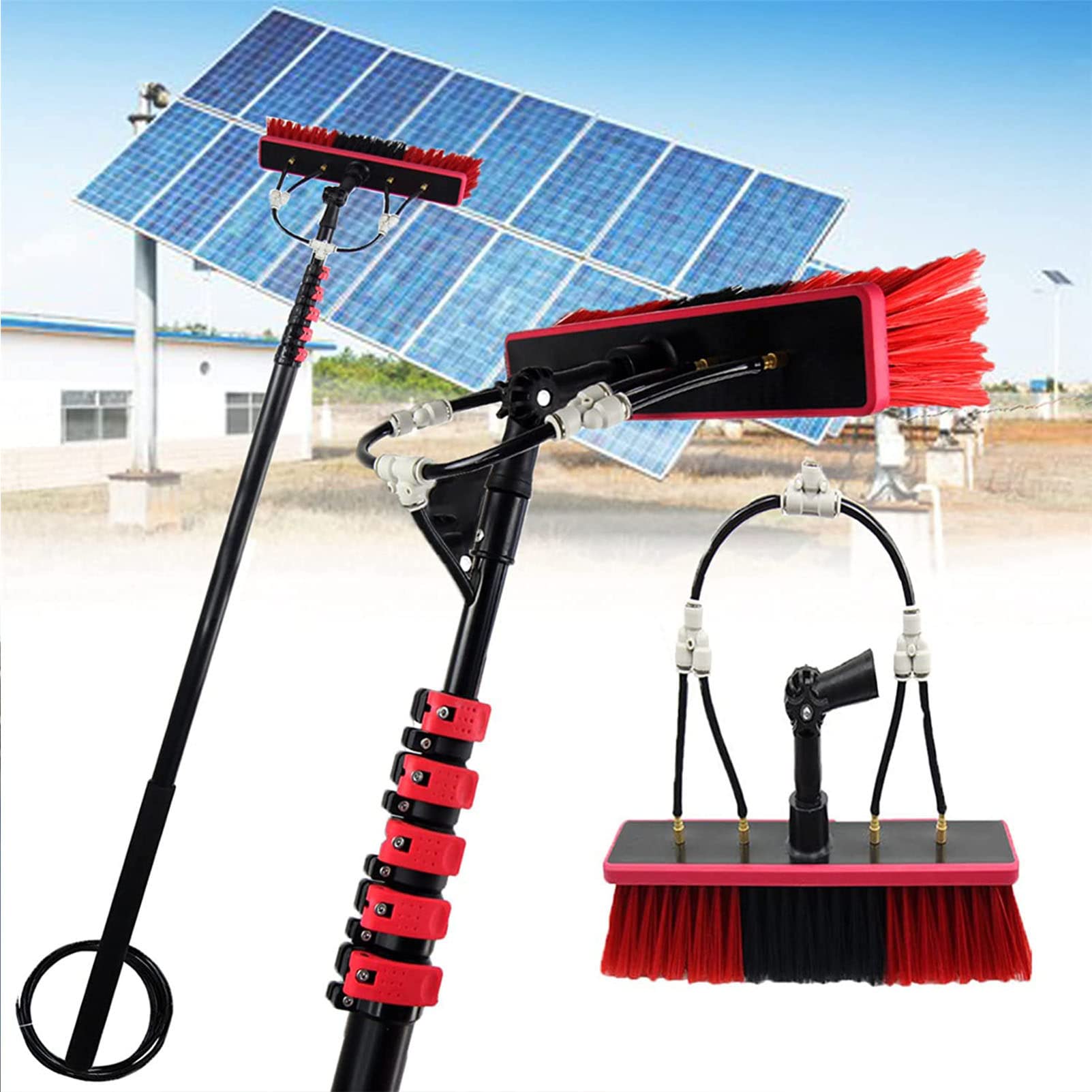 ANUU Water Fed Pole Window Cleaning Kit - 55cm Brush & 36FT/10.8M Hose - Professional Aluminum Outdoor Cleaning System for Windows, Solar Panels, and High Surfaces - Perfect for Residential & Commercial Use