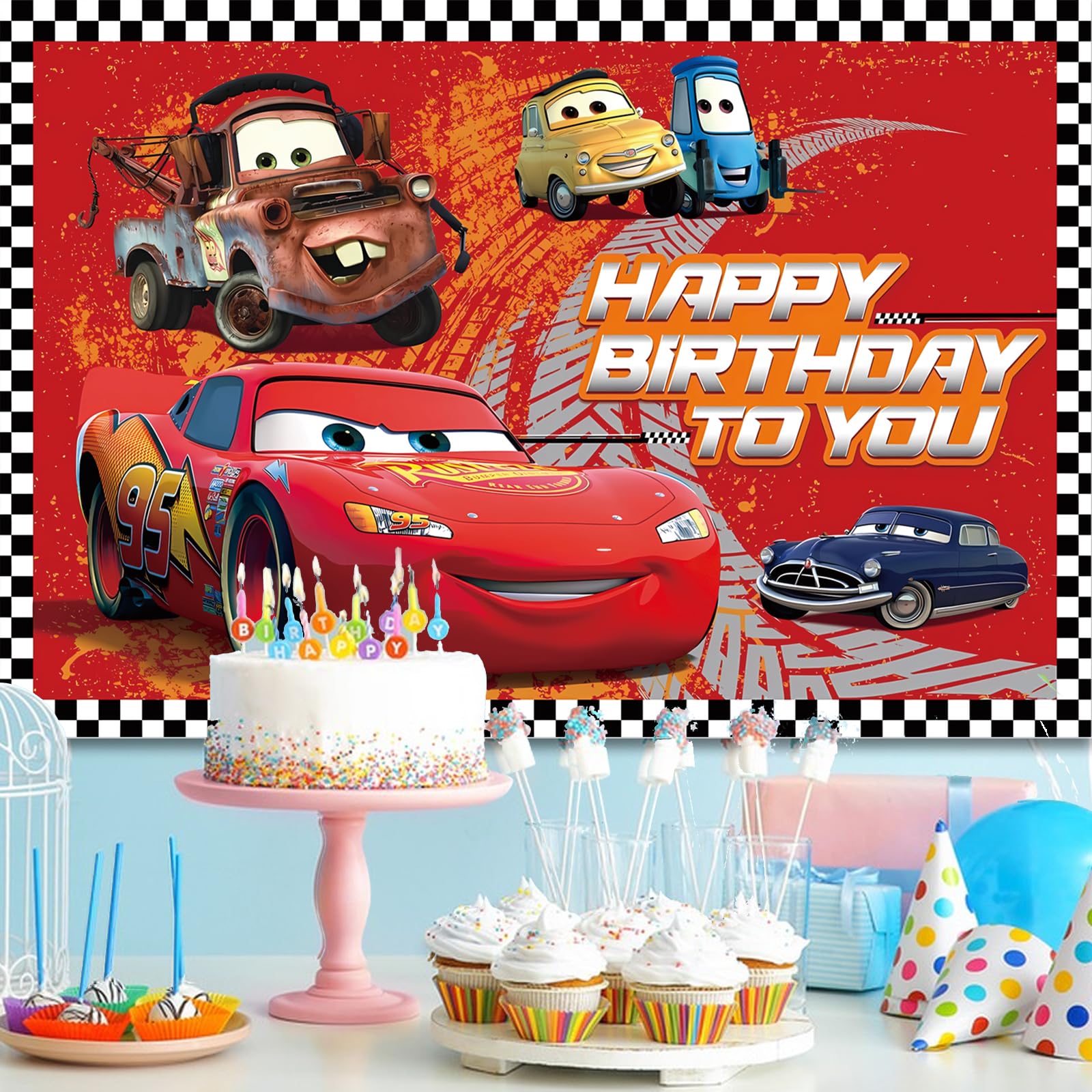 5x3FT Cartoon Car Birthday Backdrop - Happy Birthday Banner Background for Kids Party Decorations, Photography Props | Perfect for Birthday Parties, Baby Showers & Photo Booths
