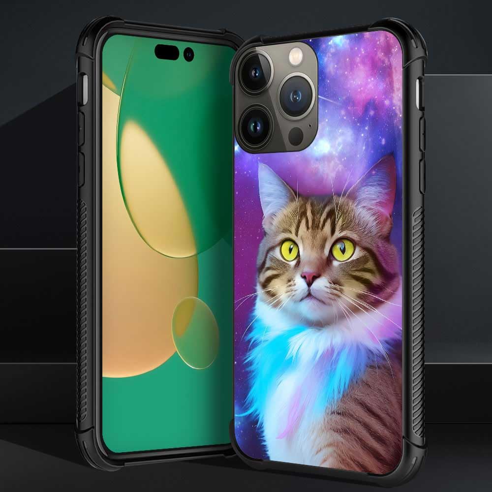 Trippy Cat Space Graphic iPhone 12 Mini Case - Shockproof Anti-Scratch Hard PC Back Cover for Girls | Perfect for Daily Use, Travel & Gift Giving