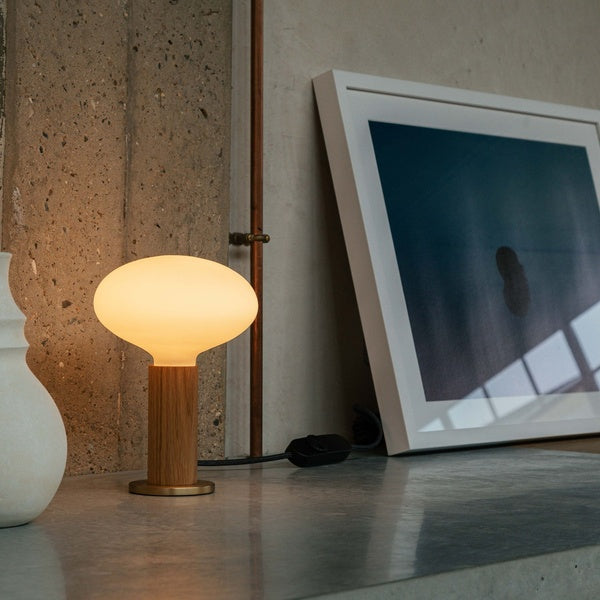 Walnut Knuckle Table Lamp with Oval Shade - Dimmable Warm Light for Bedroom, Living Room & Office Decor