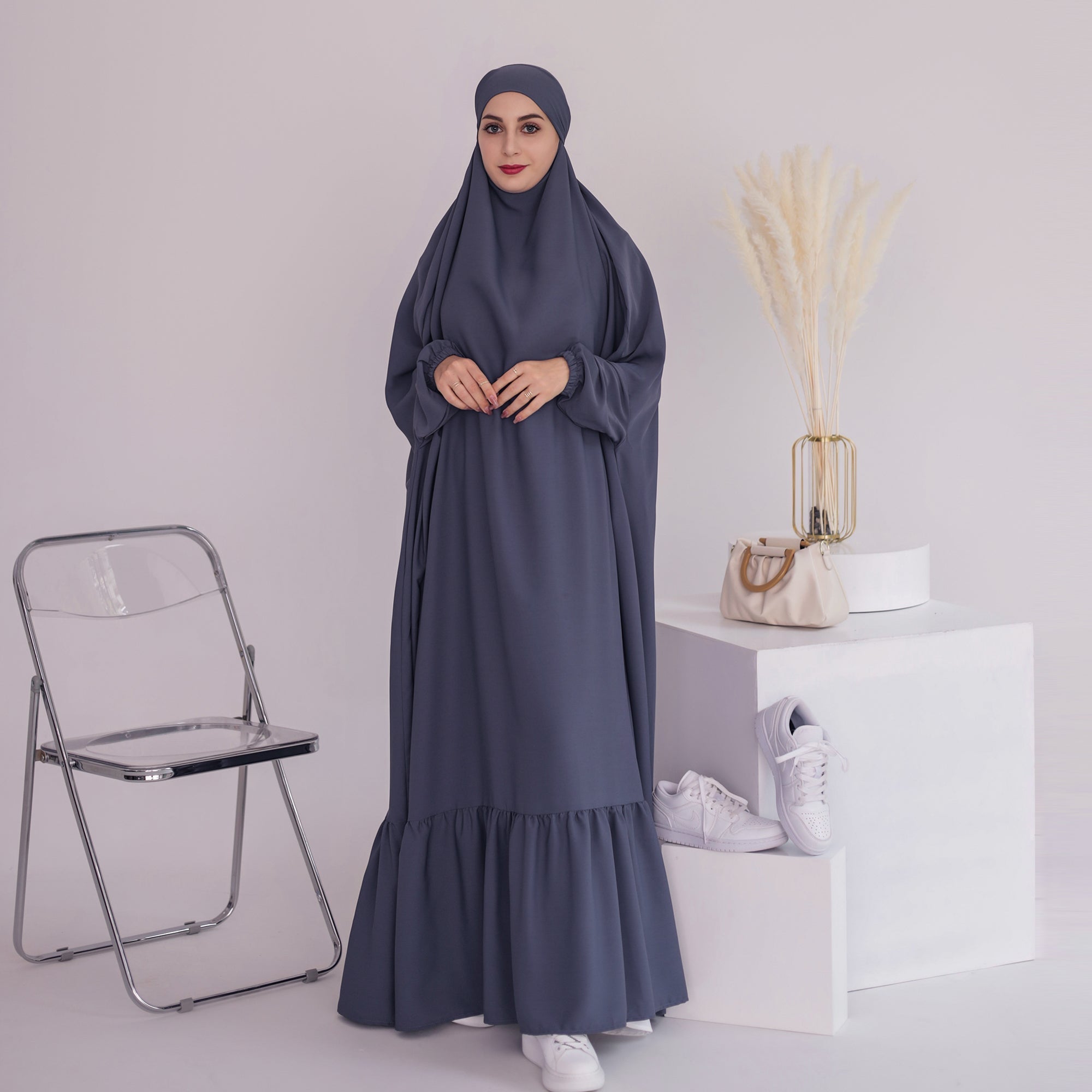 Anissa Jilbab Gray - Modest Muslim Scarf for Women | Perfect for Prayer, Daily Wear & Special Occasions