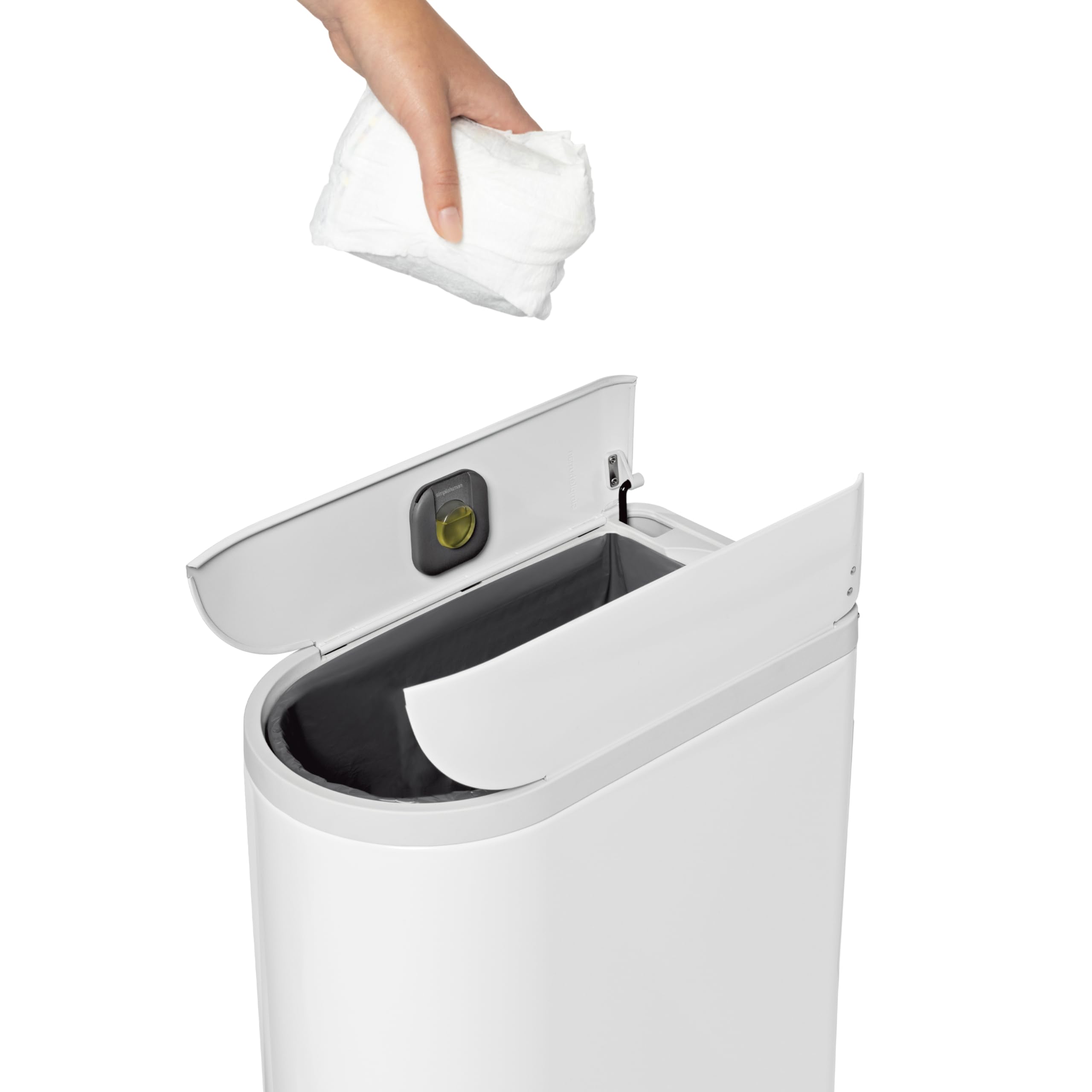 simplehuman Diaper Pail with Odorsorb System – 18L/4.8 Gallon White Stainless Steel Trash Can | Includes Odorsorb Pods & Liners | Perfect for Nursery, Baby Room & Diaper Changing Stations