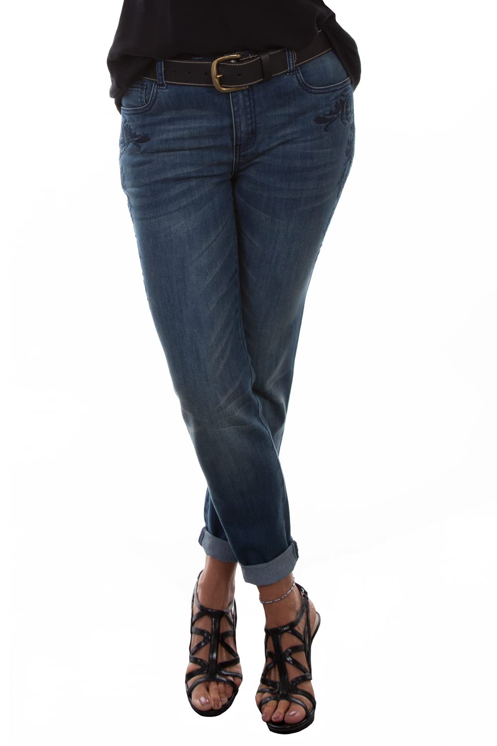Scully Women's Honey Creek Tonal Embroidered Jeans - Stylish Distressed Denim Pants for Casual Outfits & Everyday Wear