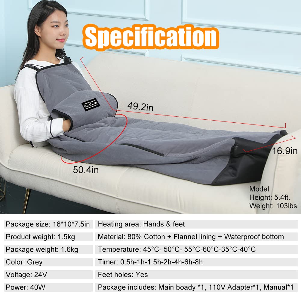 Electric Heated Blanket with Feet Pocket & Hand Warmer - 110V Full Body Warmer for Home & Office - 6 Temperature Settings & Timer - Cozy Flannel Walkable Foot Warmer for Winter, Camping & Cold Weather Use