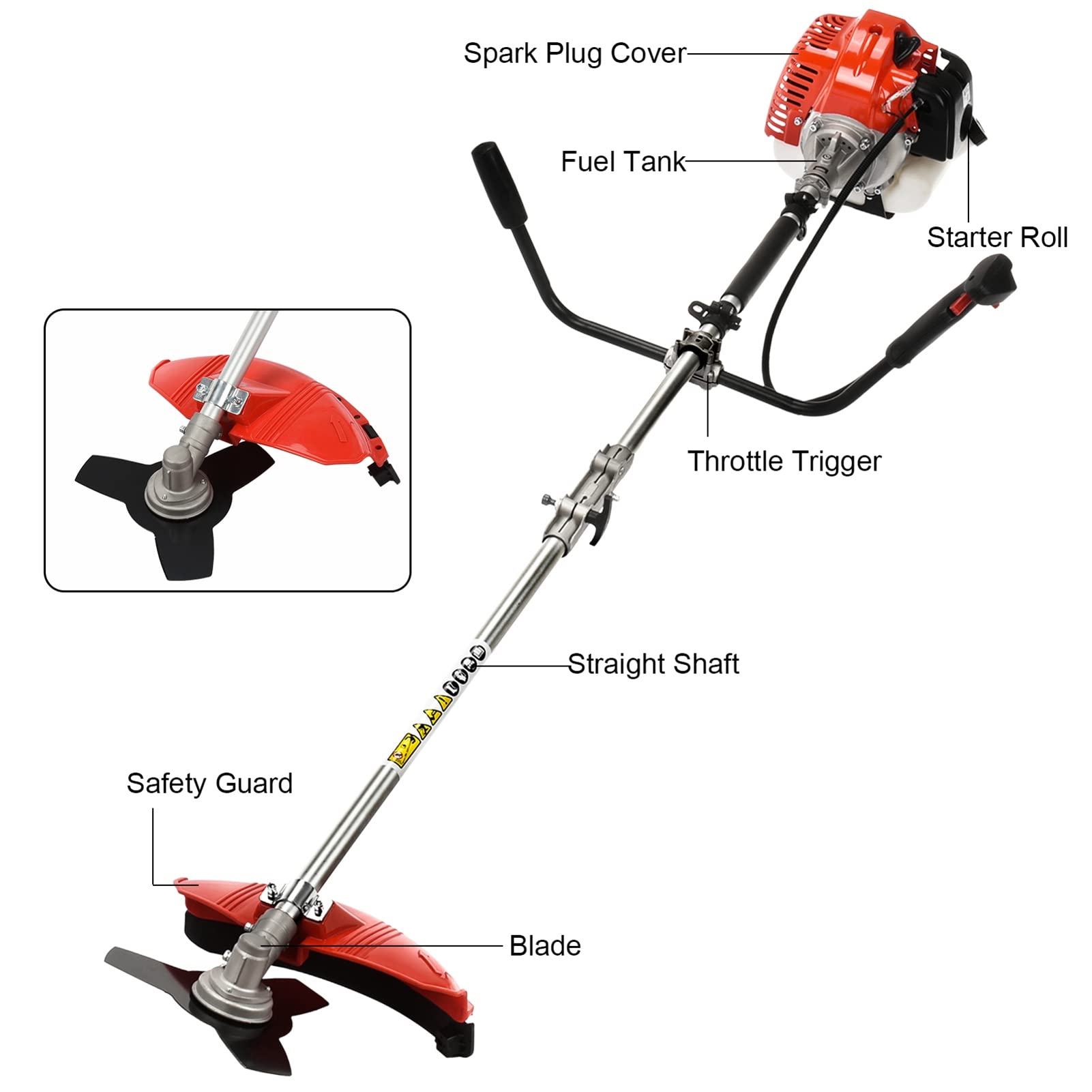 52cc 2-Stroke Gas Powered Weed Eater - 2-in-1 Grass Trimmer & Brush Cutter, Multi-Functional Yard Tool for Lawn Care, Landscaping & Heavy Duty Weed Trimming (Red) - Perfect for Home Gardens, Backyards & Professional Landscaping