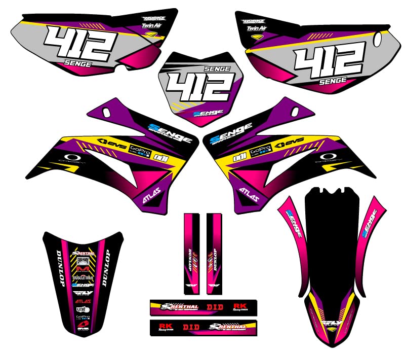 2008-2025 Yamaha TTR 125 Complete Graphics Kit - Surge Purple Senge Design with Rider I.D. | Dirt Bike Decal Sticker Set for Off-Road Motocross & Trail Riding