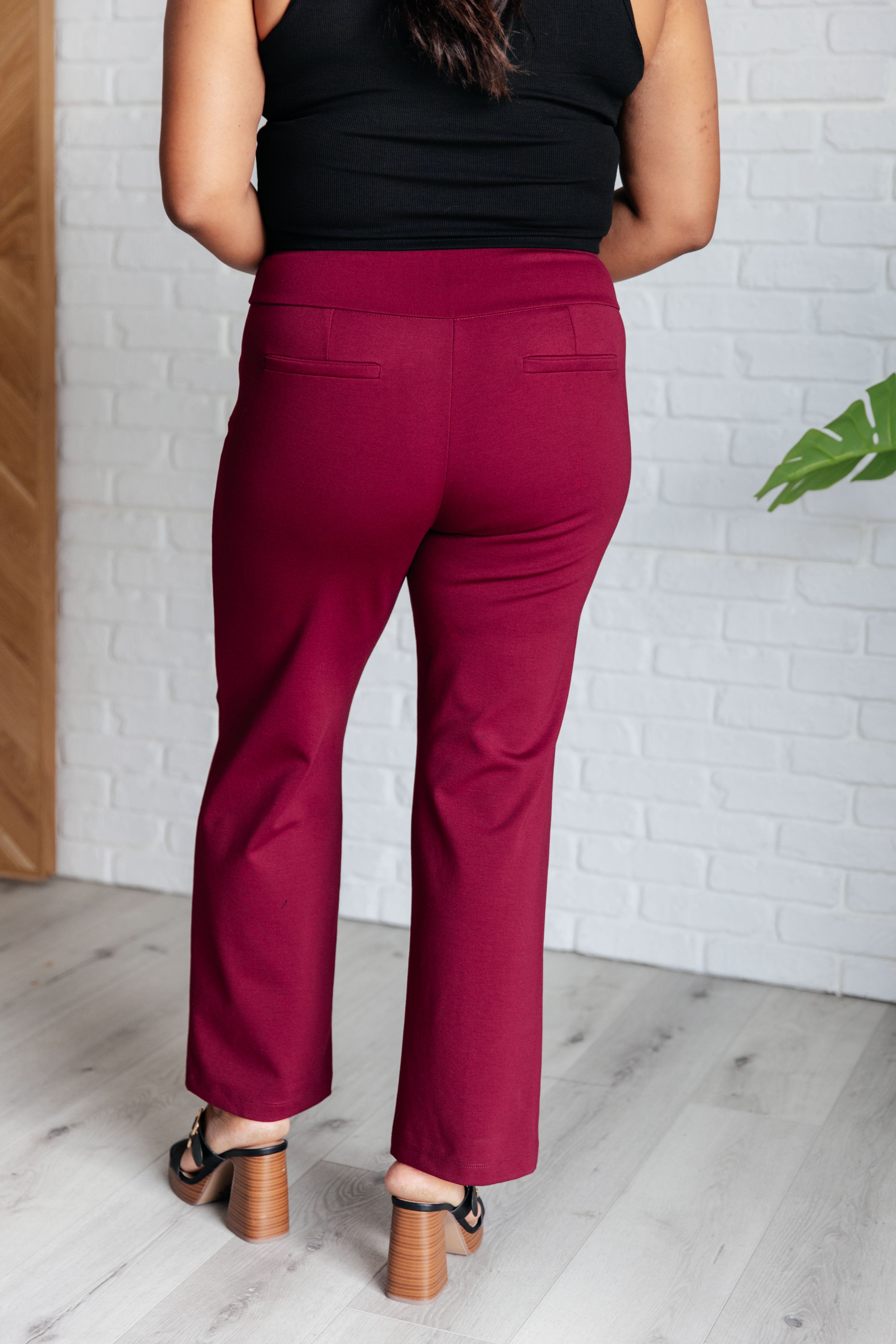 Magic Straight Leg Pants for Women - Elegant Wine Red Trousers | Comfortable Office Wear & Casual Chic Outfits | Perfect for Work, Dating & Everyday Style