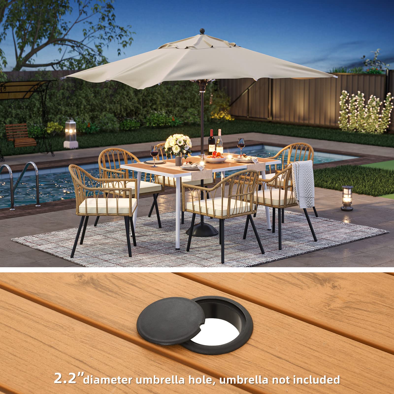 YITAHOME 8-Piece Outdoor Patio Dining Set - Rattan Wicker Chairs, Backless Bench & Table with Umbrella Hole - Perfect for Garden, Backyard, Balcony, Lawn & Outdoor Entertaining