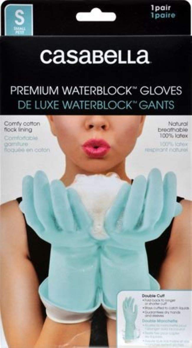 Casabella Premium Waterblock Cleaning Gloves - 6 Pairs (12 Gloves) - Small Size - Durable Rubber Dishwashing Gloves for Kitchen Cleaning, Dish Washing & Household Chores - Blue