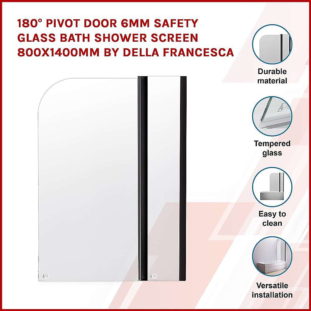 180 Degree Pivot Shower Door with 6mm Tempered Safety Glass - 800x1400mm Bathroom Screen by Della Francesca - Perfect for Modern Walk-in Showers and Bathtub Enclosures