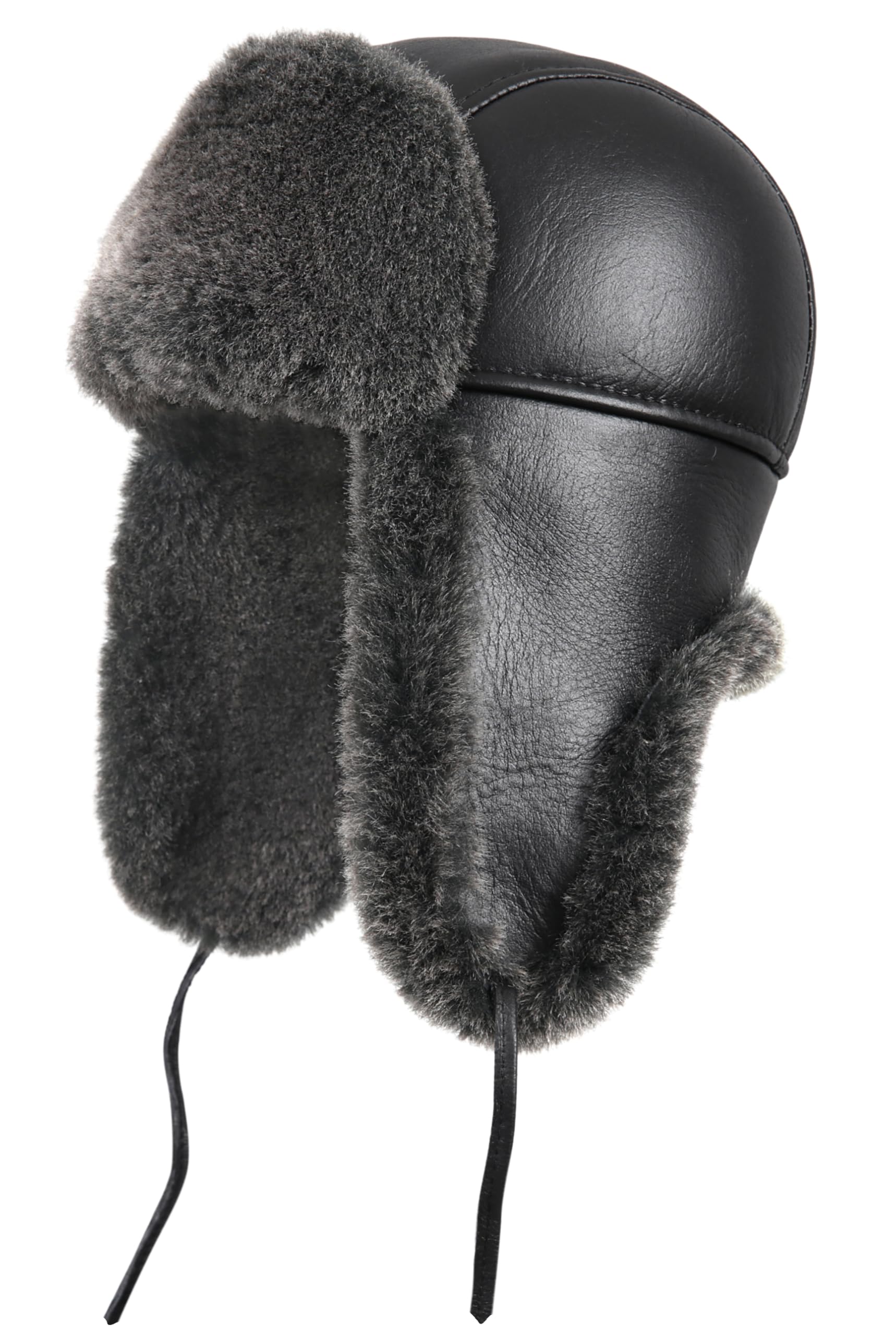 Genuine Leather Aviator Shearling Ushanka Hat - Russian Style Trapper Cap with Real Sheepskin Fur & Ear Flaps - Warm Winter Hat for Men & Women - Perfect for Skiing, Snowboarding & Cold Weather Outdoor Activities