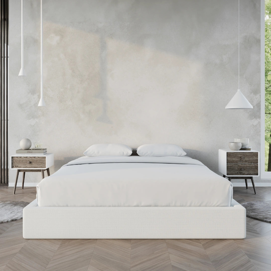 Classic White Bed Frame - Queen Size, Sturdy Metal Platform with Wooden Slats | Perfect for Modern Bedrooms, Guest Rooms & Dormitories