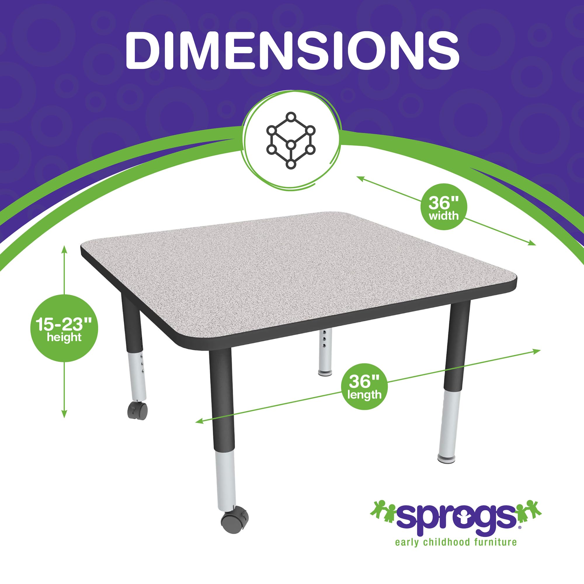 Adjustable Height Mobile Classroom Activity Table for Preschool Kids - 36