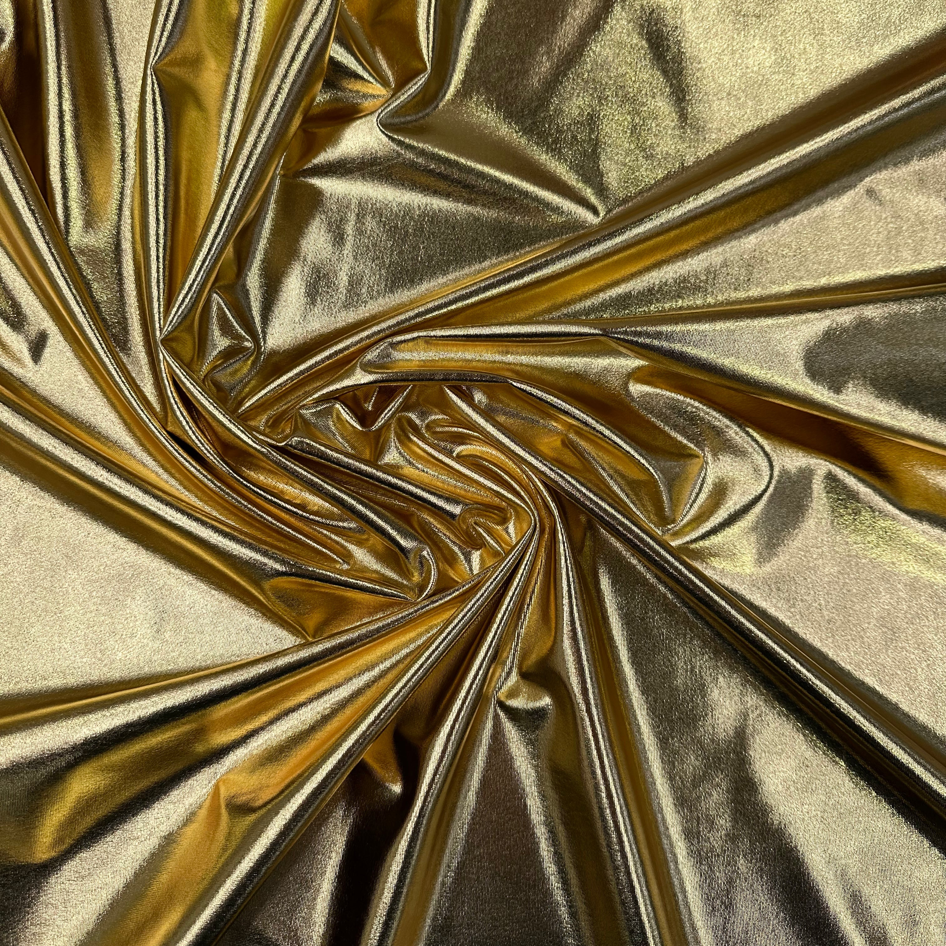 Premium Liquid Poly Spandex Fabric - Stretchy Gold Metallic Material for Dancewear, Swimwear & Activewear - Perfect for Costumes, Leggings & Performance Outfits