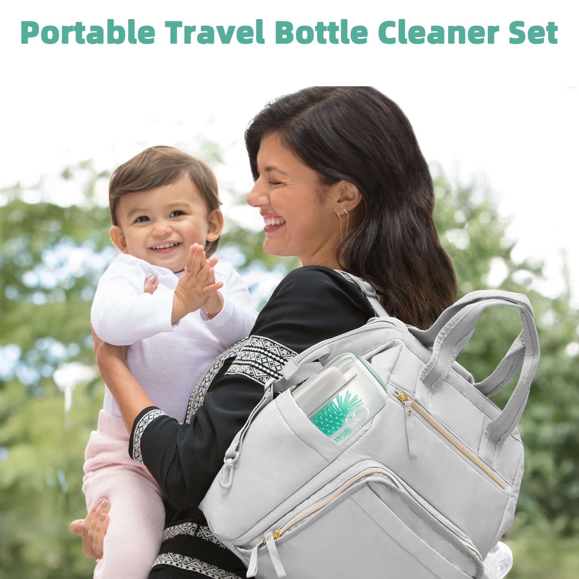 Rechargeable Electric Bottle Brush Cleaner Set - Waterproof Baby Bottle Cleaner with Nipple & Straw Brush - Perfect Travel Essential for New Moms - Great Baby Shower Gift for Pregnancy & Postpartum Use - Green