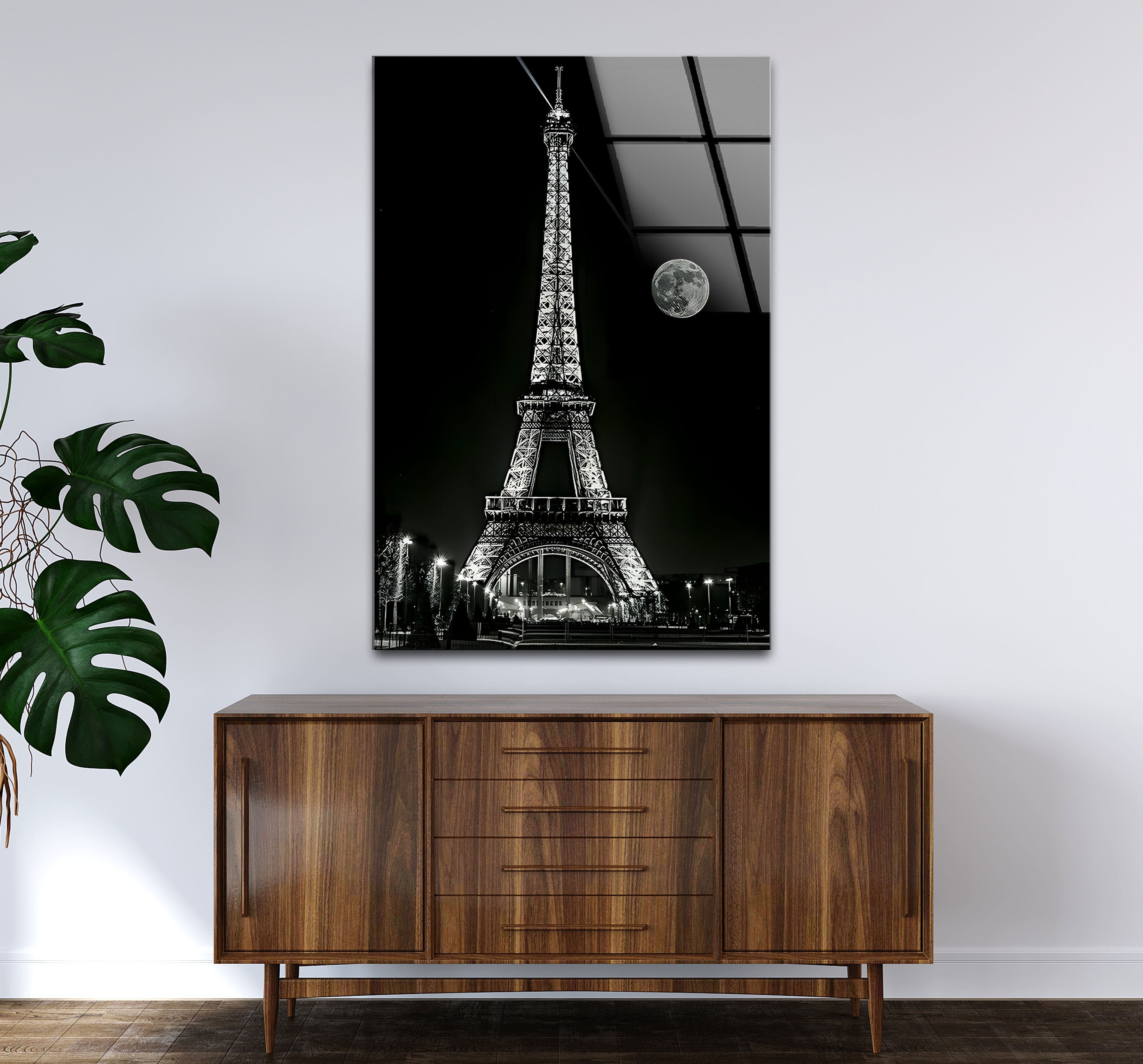 Elegant Black and White Eiffel Tower Glass Wall Art - Parisian Home Decor for Living Room, Bedroom & Office