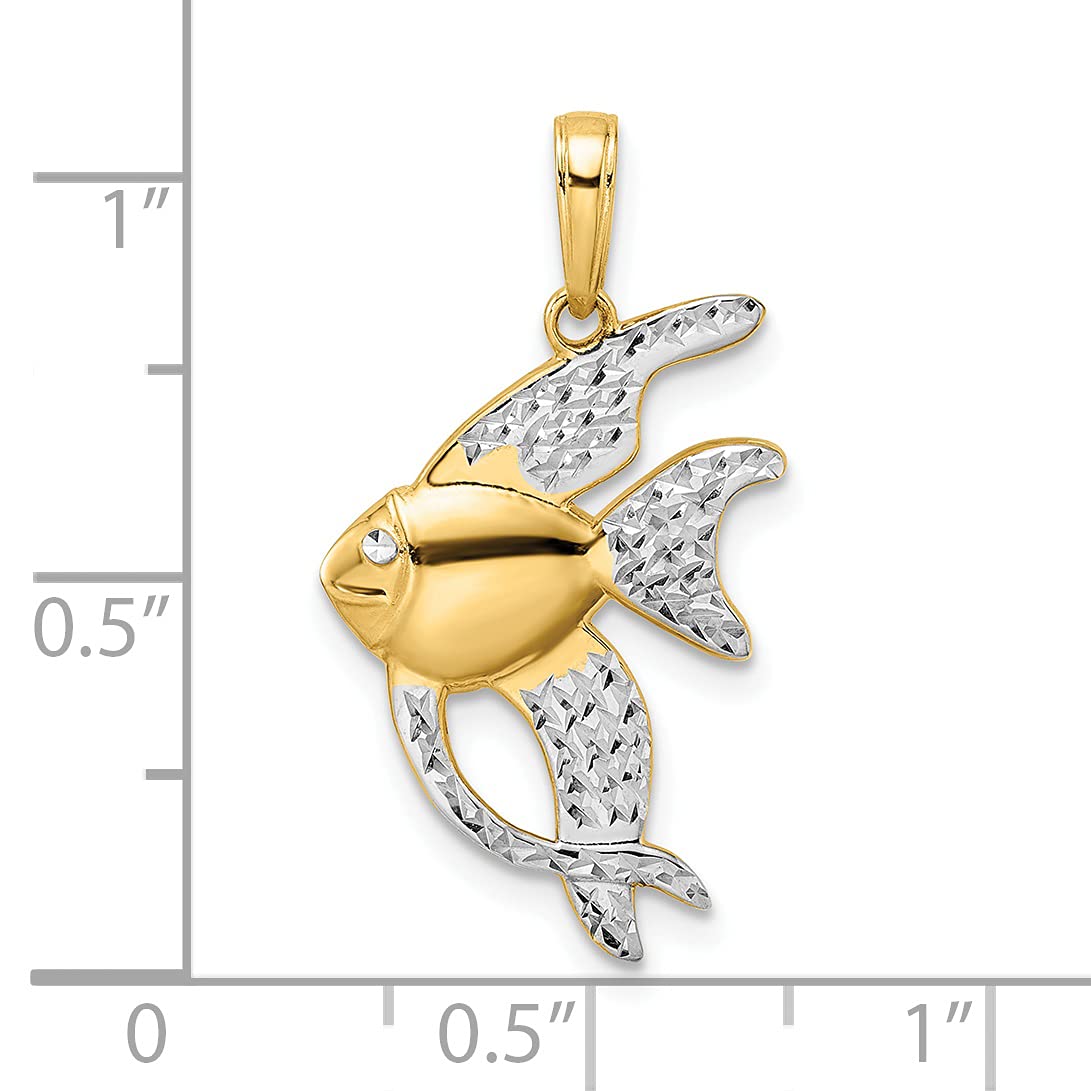 14K Yellow Gold & White Rhodium Diamond-Cut Angel Fish Pendant Necklace - 28.07mm Elegant Jewelry for Women, Perfect Gift for Birthday, Anniversary & Special Occasions