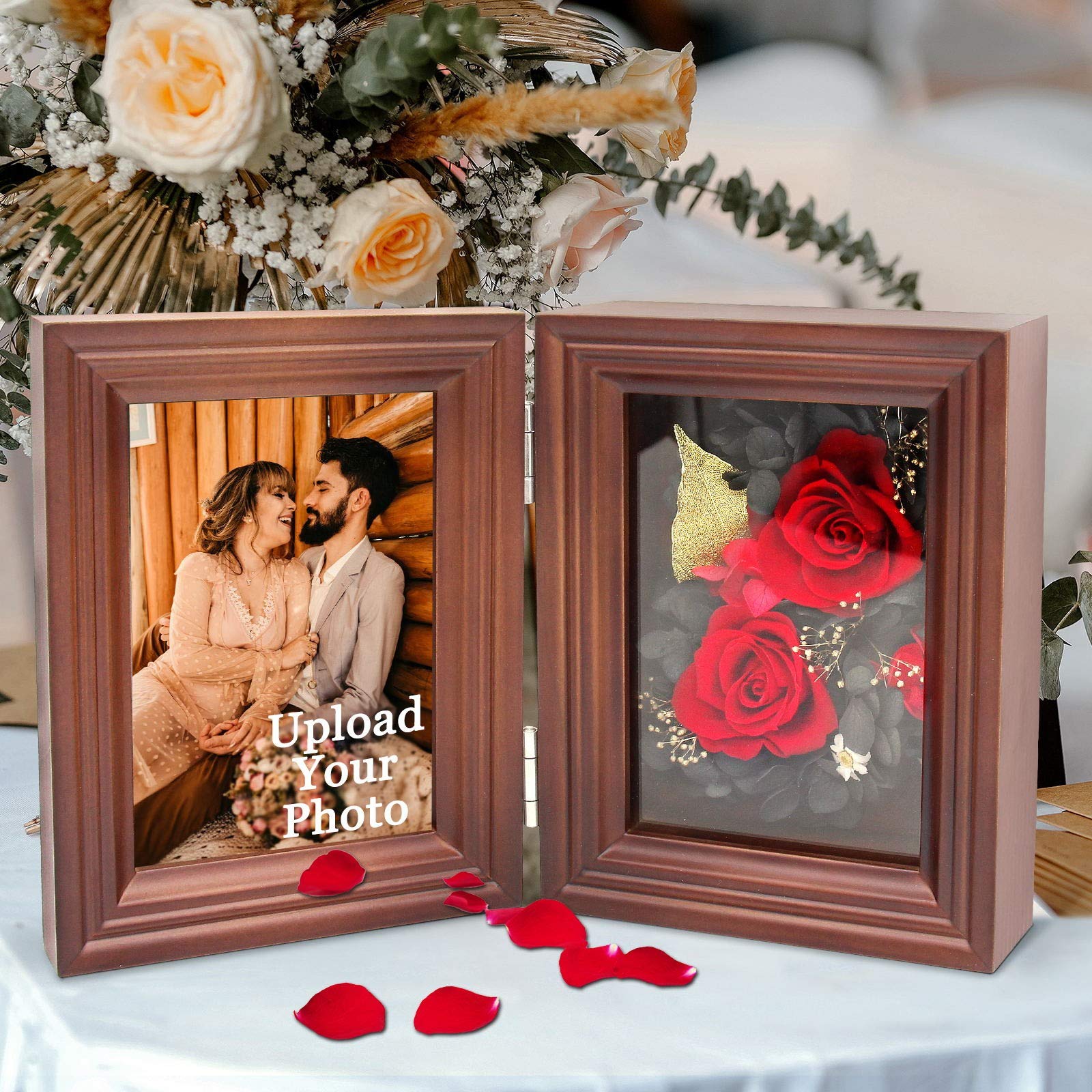 Custom Photo Frame with Eternal Preserved Rose - Personalized Valentine's Day & Mother's Day Gift for Her - Romantic Home Decor & Special Occasion Present