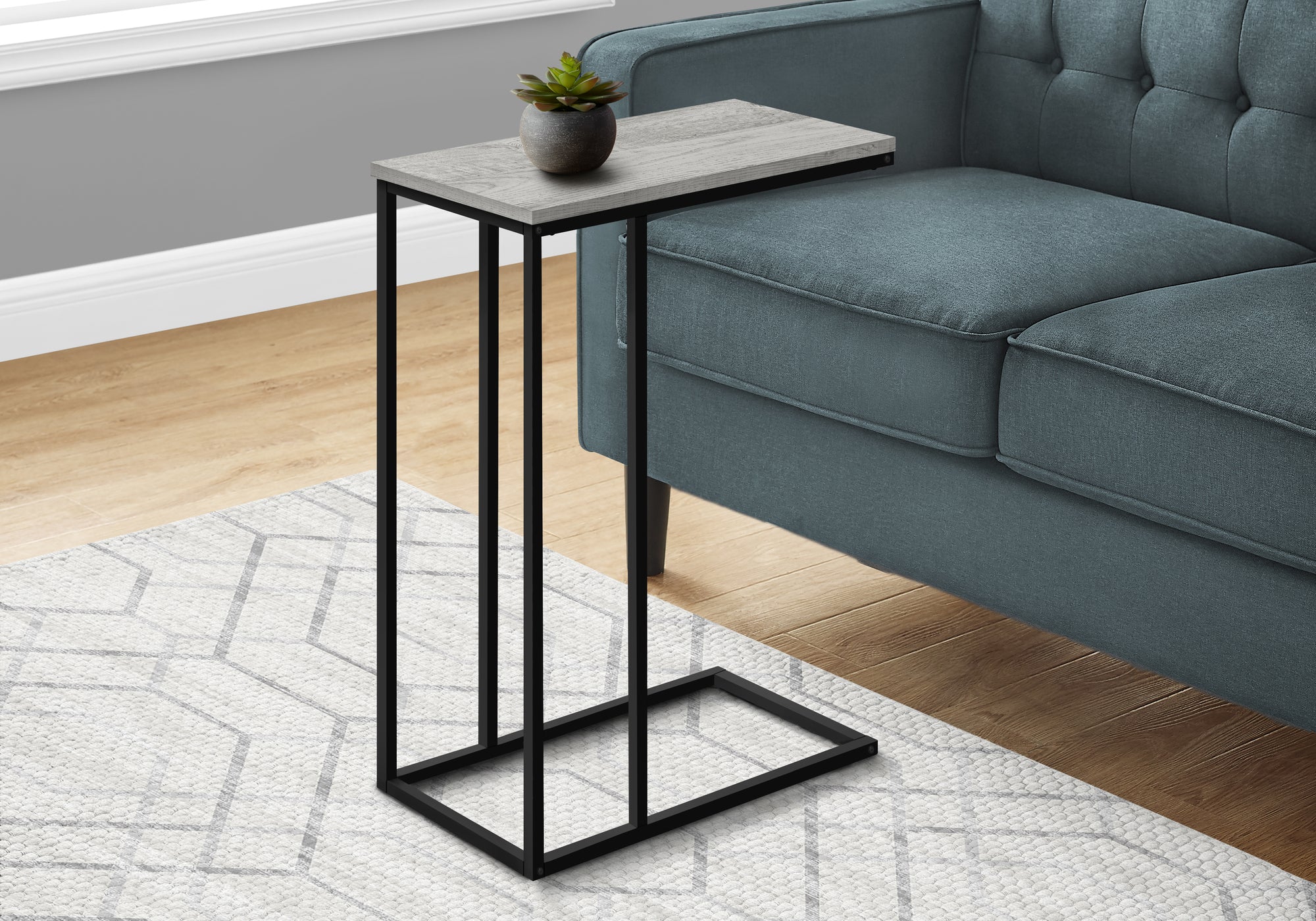 Modern Accent Table - 25 Inch Height in Grey & Black Metal - Perfect for Living Room, Bedroom, or Entryway Decor