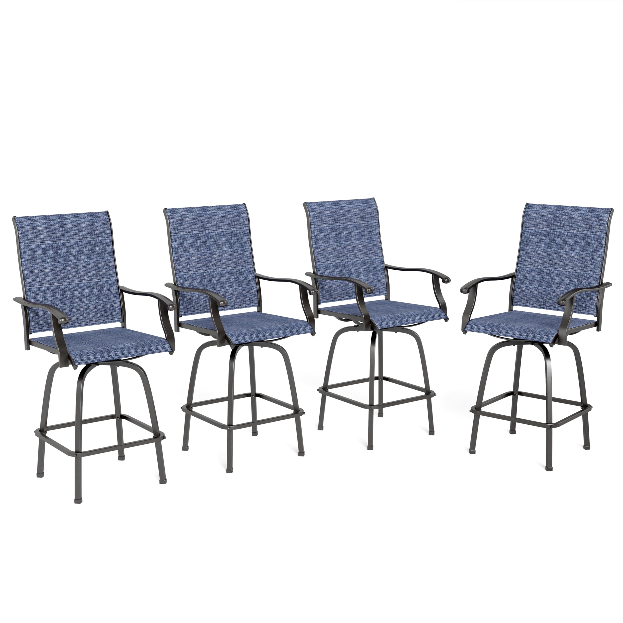 Sophia & William 4-Piece Swivel Bar Stool Set - 300 lb Capacity Patio Chairs with Blue Fabric - Perfect for Outdoor Dining, Poolside Lounging & Backyard Entertaining