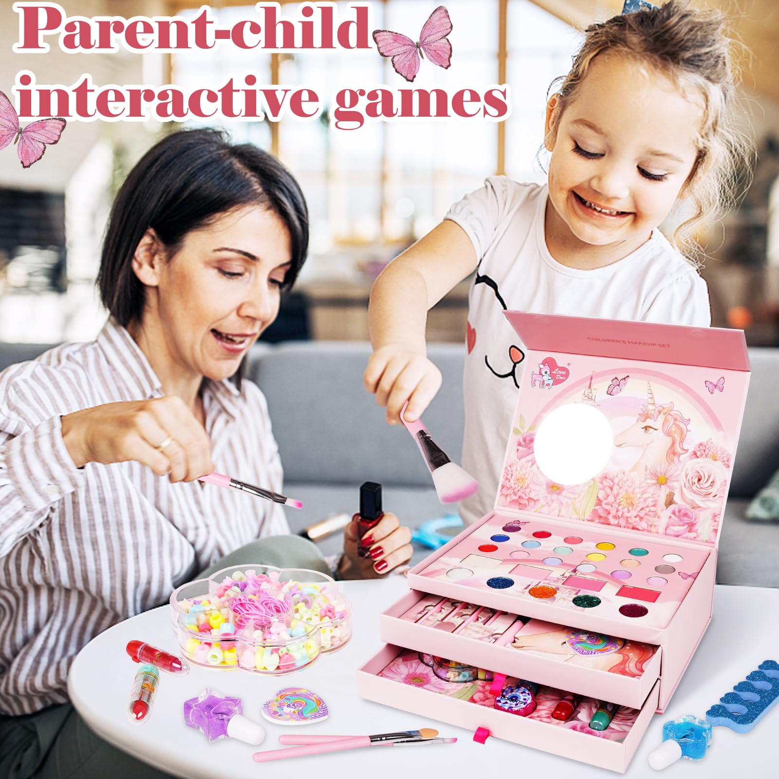 **Washable Kids Makeup Kit for Girls - Pretend Play Cosmetic Set with Mirror, Safe & Non-Toxic, Perfect Birthday Gift for Ages 3-12 | Princess Dress-Up, Role Play, Party Fun**