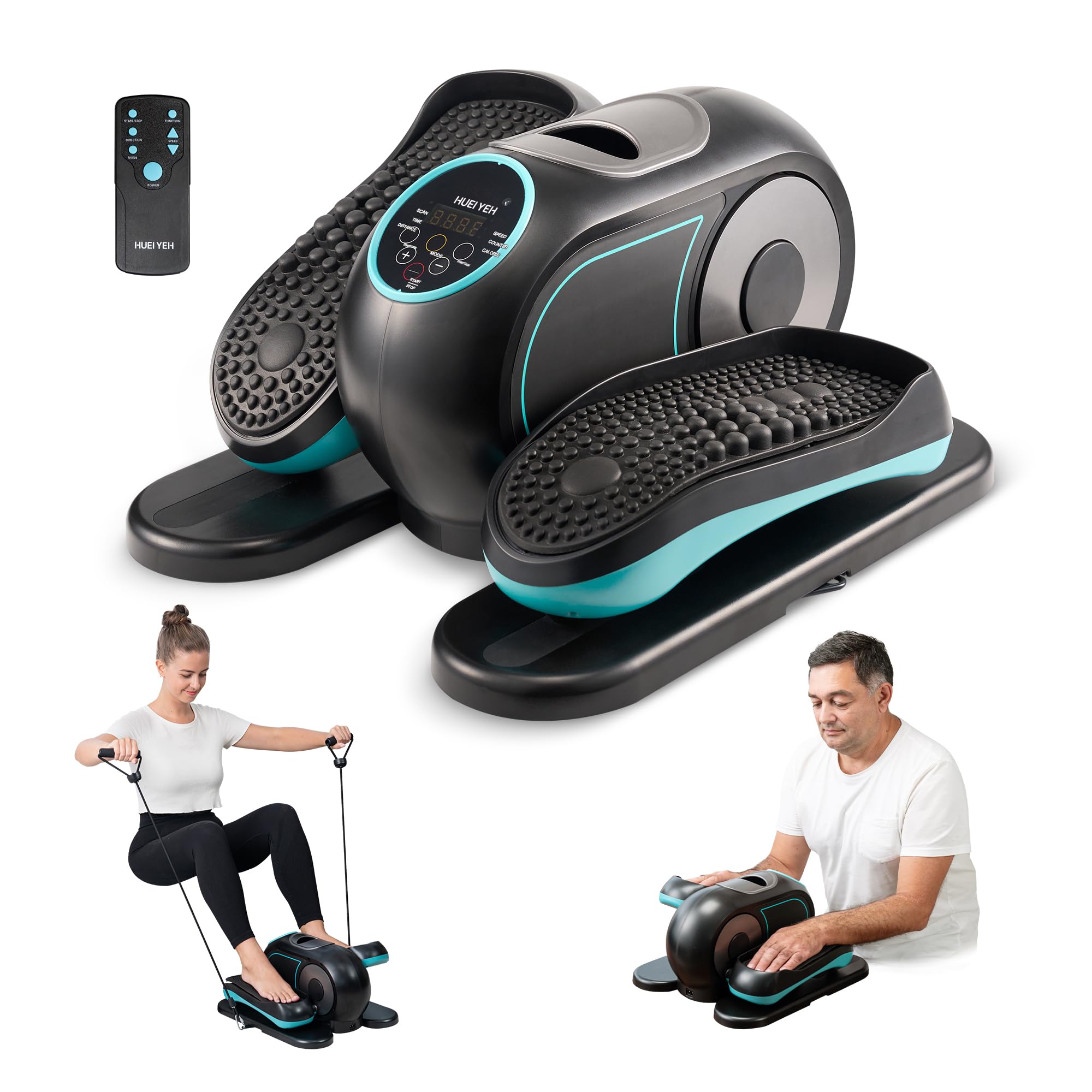 Under Desk Elliptical Machine - Seated Pedal Exerciser with Resistance Bands, Non-Slip Mat & Remote Control - 12 Adjustable Speeds for Home Office, Seniors & Adults - Compact Leg Exerciser for Workouts While Sitting, Watching TV or Working