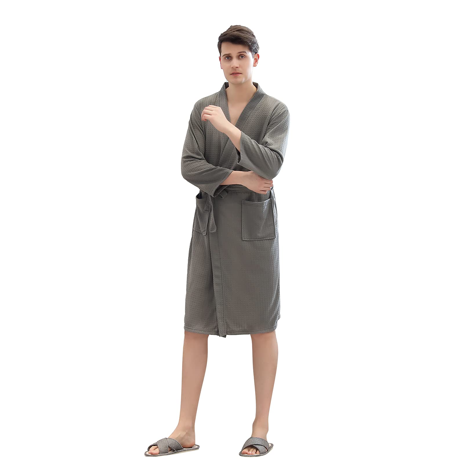 ANUFER Unisex Waffle Bathrobe - Soft & Breathable Spa Robe for Men & Women, Couples Matching Kimono Style Loungewear - Perfect for Home, Hotel & Relaxation