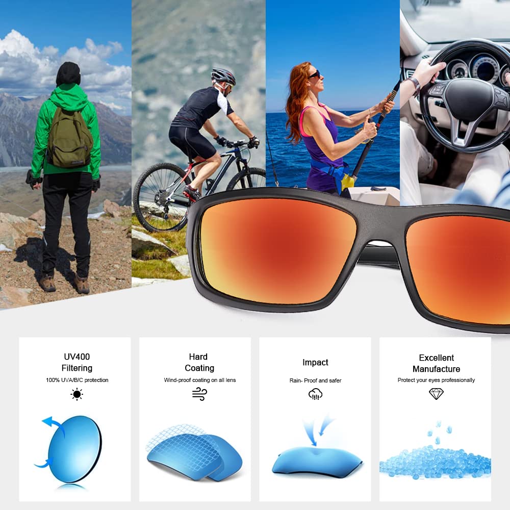 Polarized Sport Sunglasses for Men - Matte Finish UV400 Protection Mirrored Lens - Running, Cycling, Fishing & Outdoor Activities