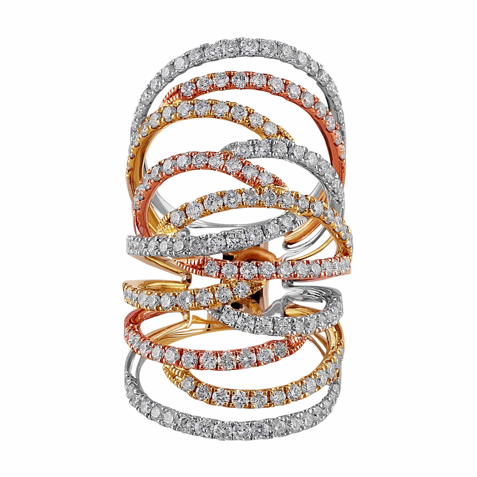 18K White Rose & Yellow Gold Diamond Wide Lace Ring for Women - Elegant Wedding, Engagement & Anniversary Jewelry Gift