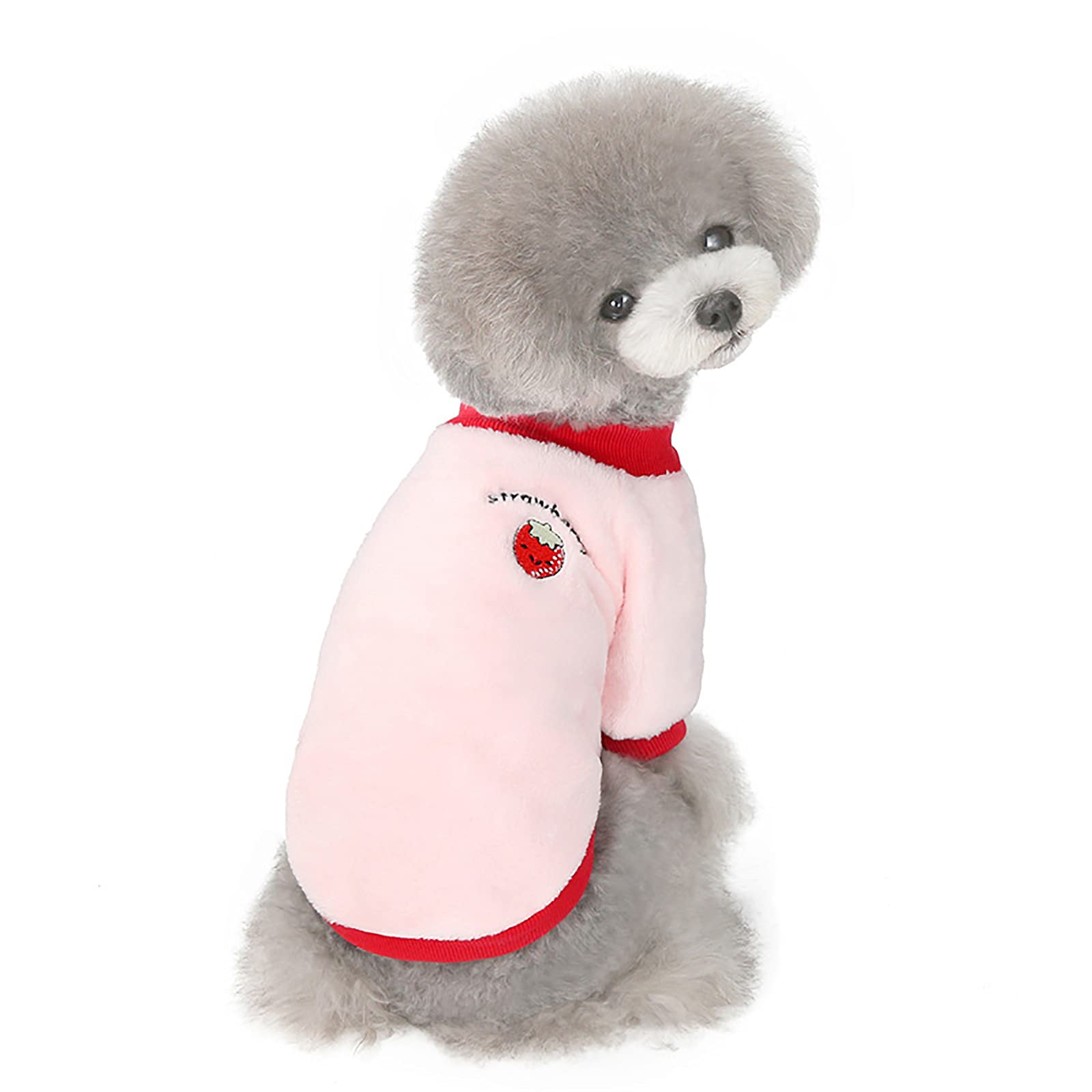 Warm Fleece Dog Sweater & Cat Sweater - Winter Coats for Small & Medium Pets, Pink Fruit Pajama Style | Cozy Outfit for Cold Weather Walks & Indoor Comfort