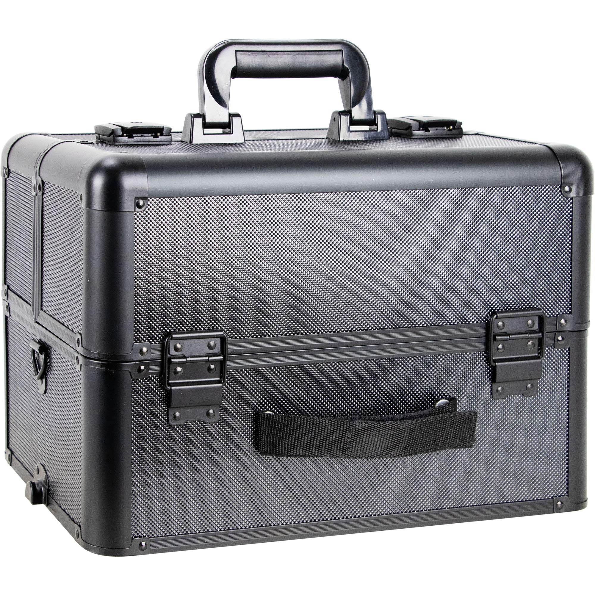 Ver Beauty 3-in-1 Professional Rolling Makeup Case - 4 Removable Wheels, Extendable Trays with Dividers & Mirror - Aluminum Art Craft & Tattoo Organizer for Artists, Salon, Travel & Mobile Beauty Services