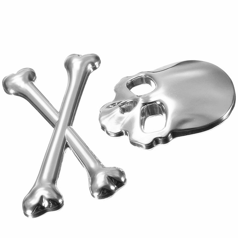 3D Skull Metal Skeleton Crossbones Emblem Badge - Car & Motorcycle Styling Decal Accessories for Harley, Chopper, Truck - Cool Gothic Biker Decor for Helmets, Windows & Body Panels