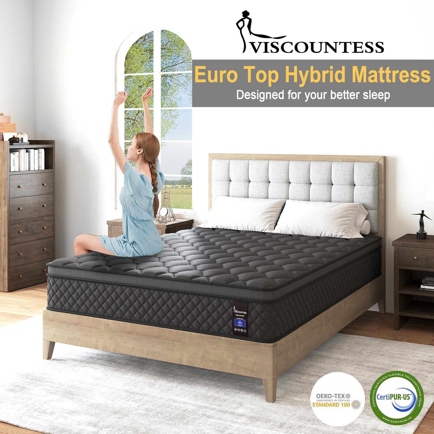 14 Inch Hybrid Queen Mattress - Medium Firm Support for Back & Lumbar Pain Relief - Pocket Spring Technology for Motion Isolation & Pressure Relief - 100 Night Trial - Perfect for Master Bedrooms, Guest Rooms & Apartments